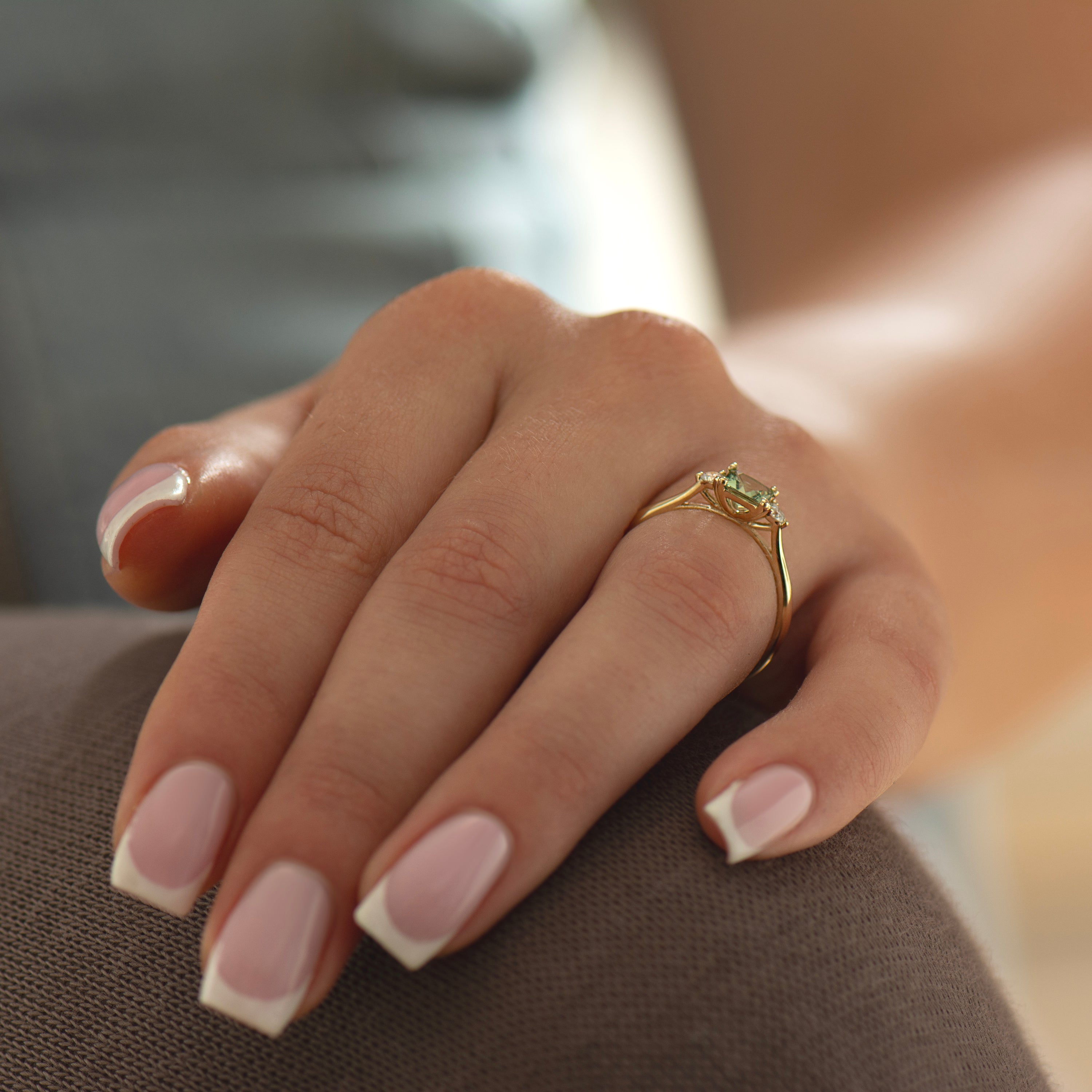 Princess Cut Green Sapphire Ring