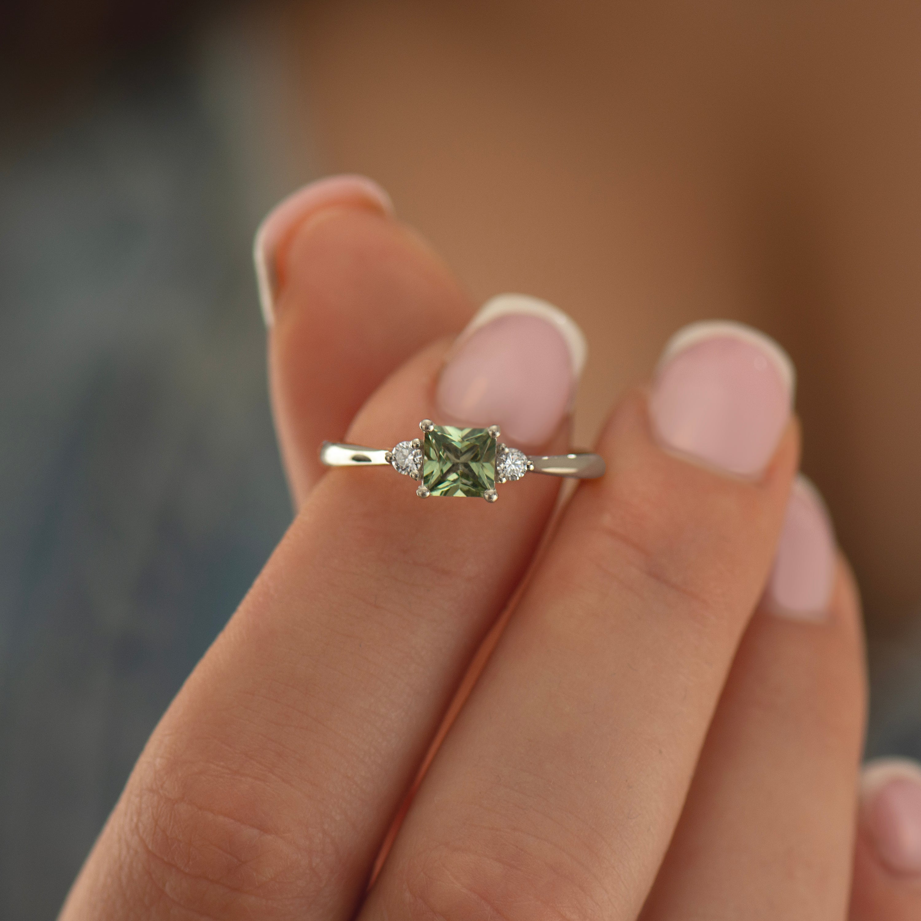 Princess Cut Green Sapphire Ring