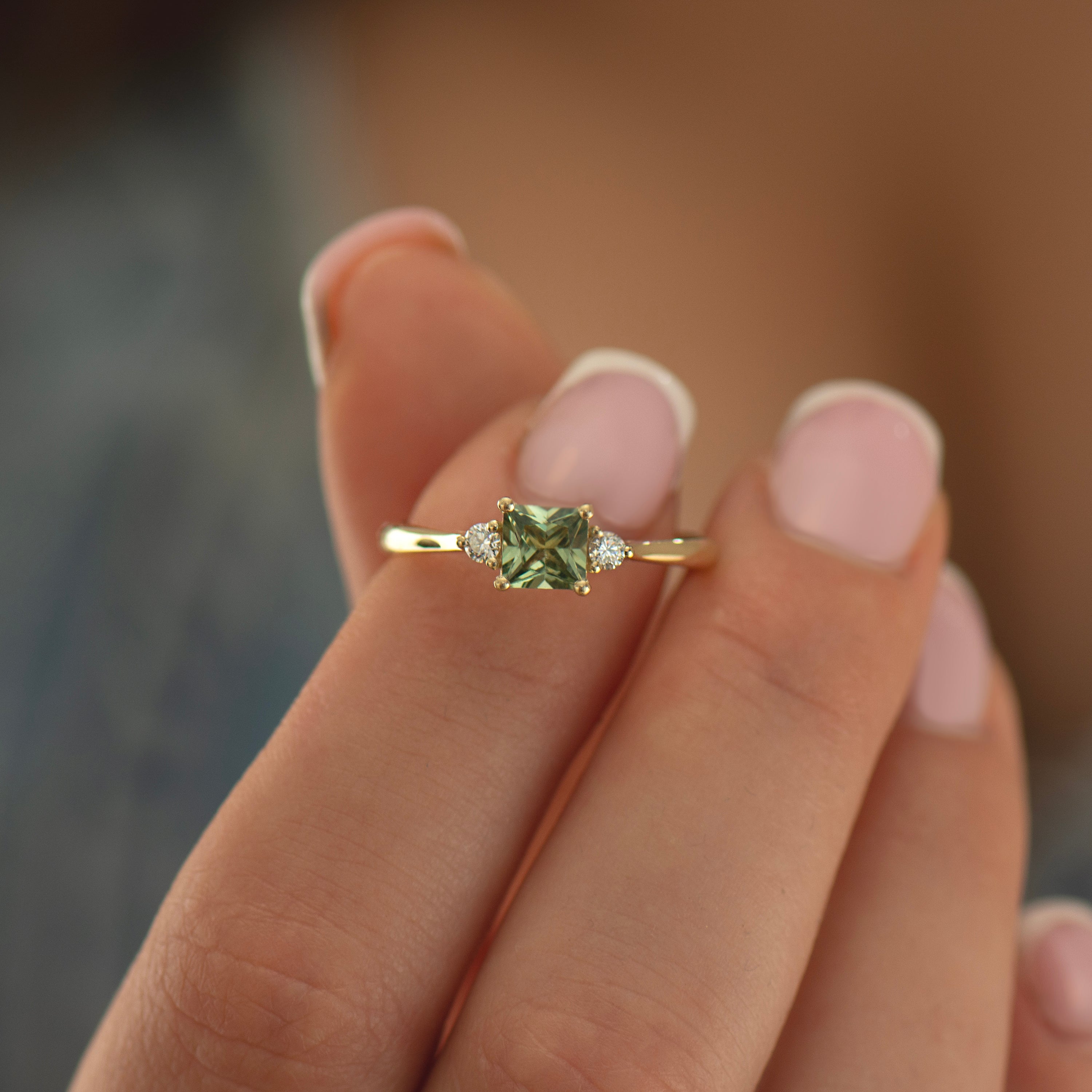 Princess Cut Green Sapphire Ring