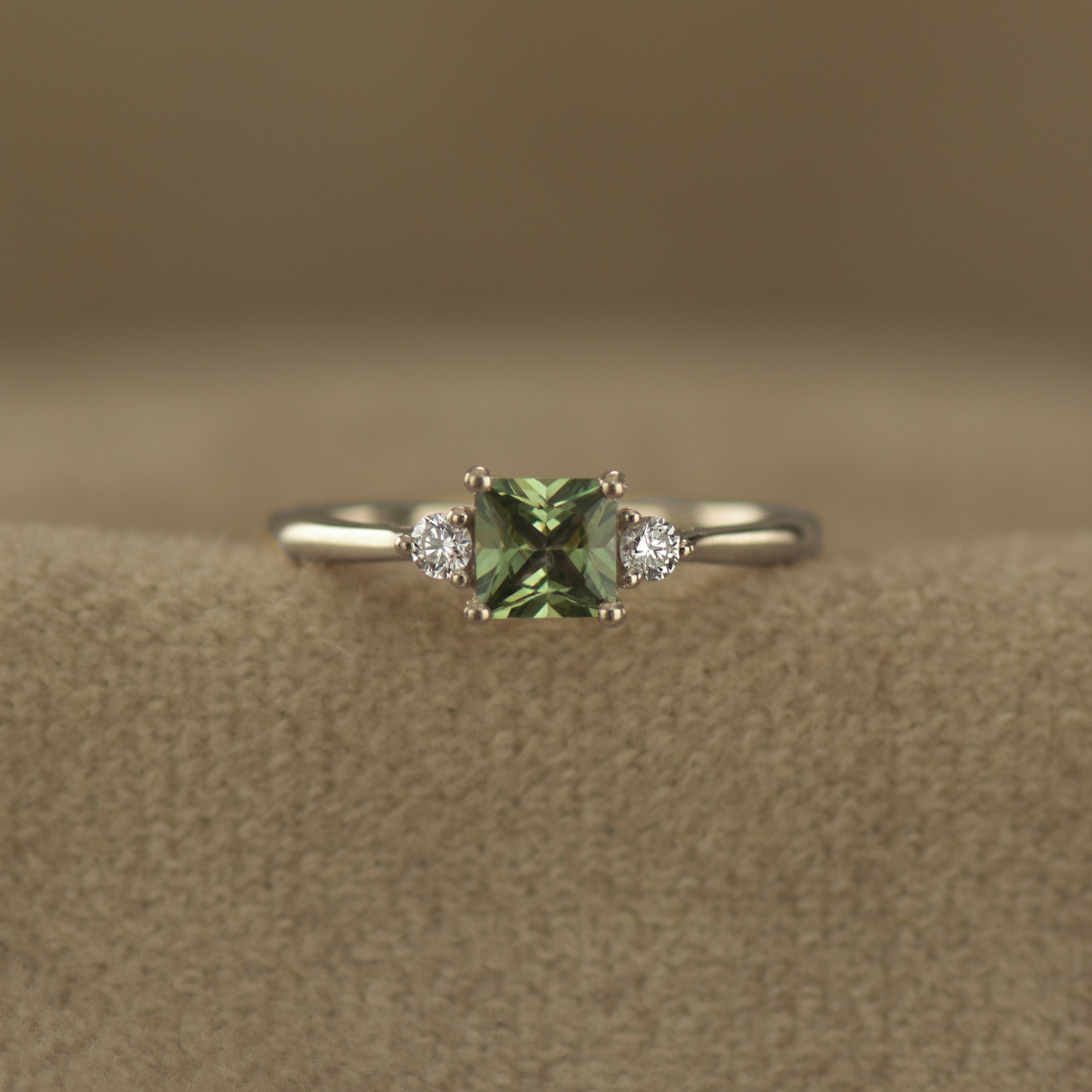 Princess Cut Green Sapphire Ring
