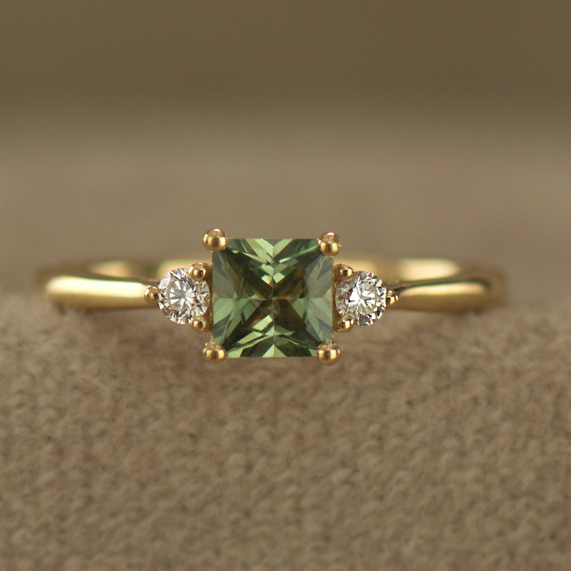 Princess Cut Green Sapphire Ring