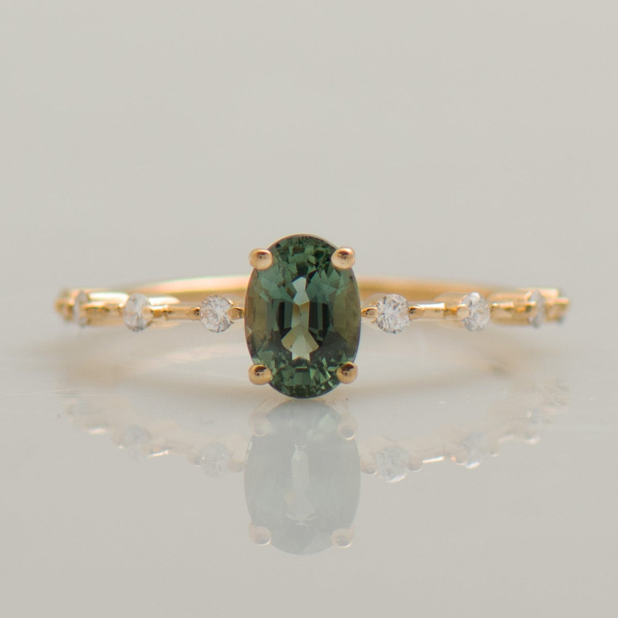 Green Blue Sapphire Engagement Ring