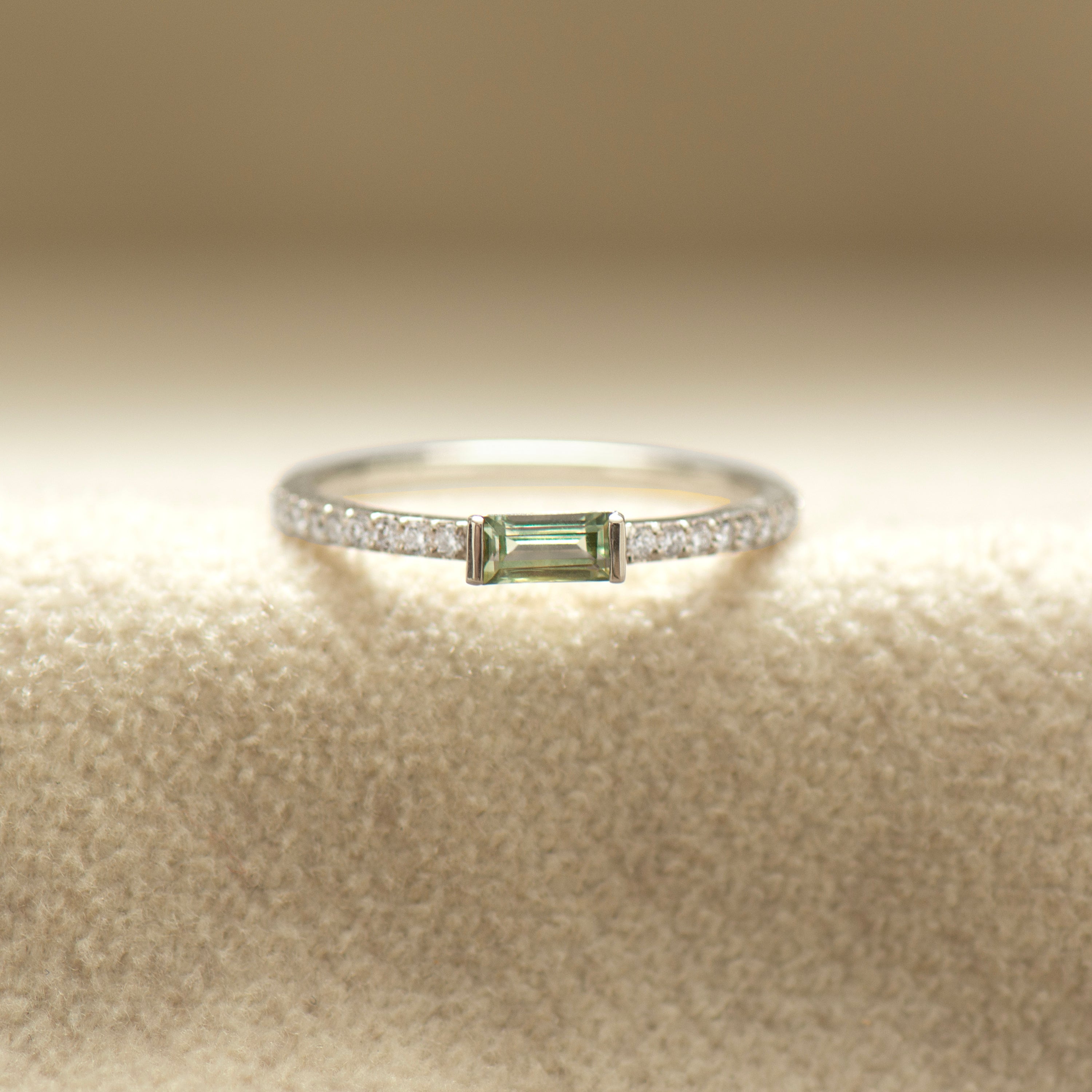 Half Bezel, Baguette Green Sapphire Ring