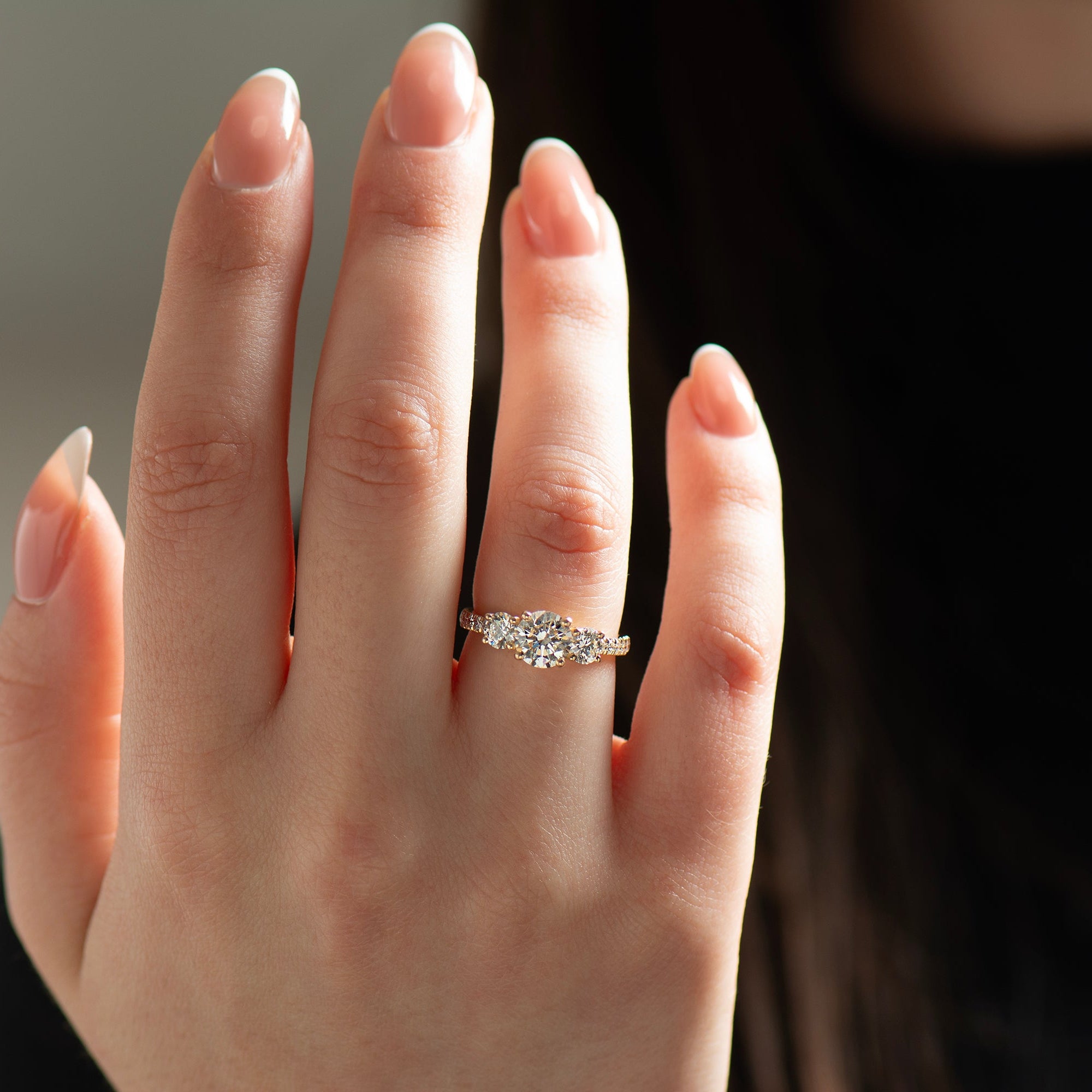 Three Stones Pave Engagement Ring
