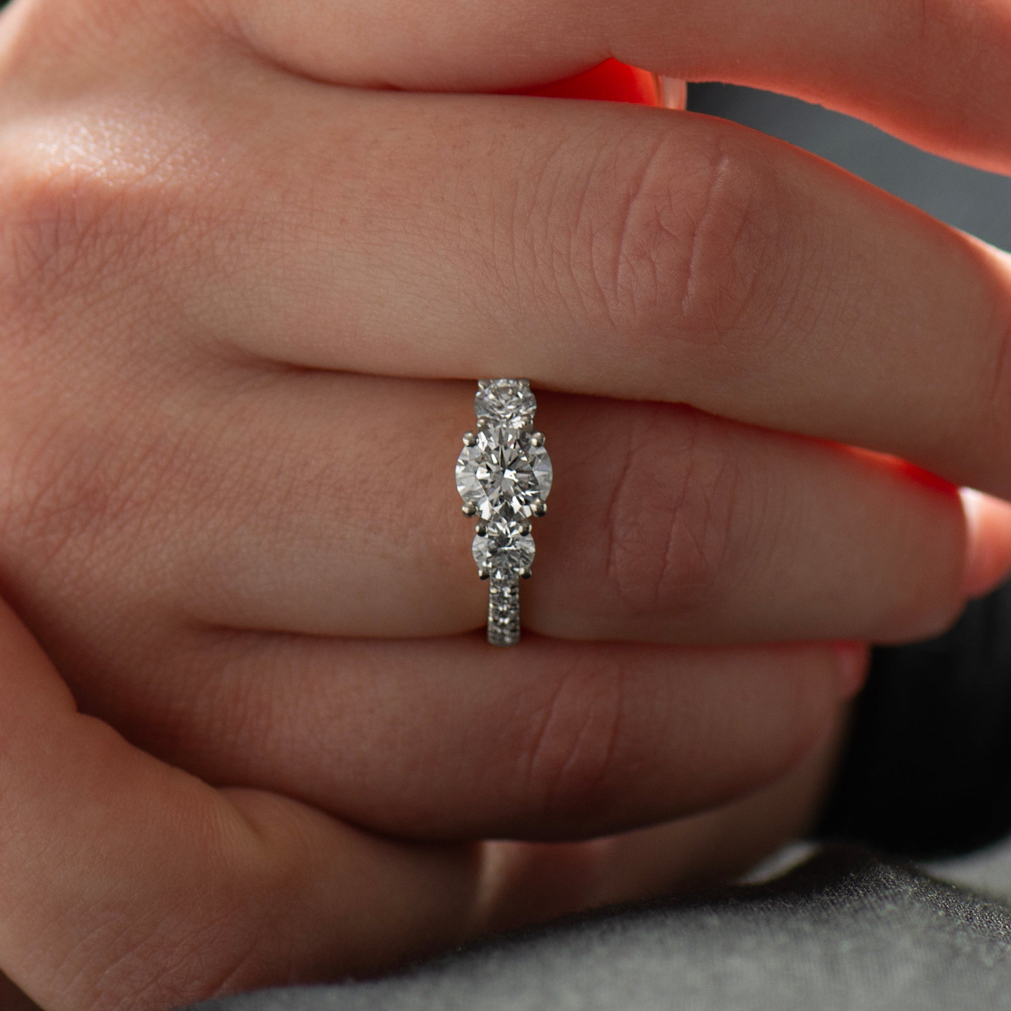 Three Stones Pave Engagement Ring