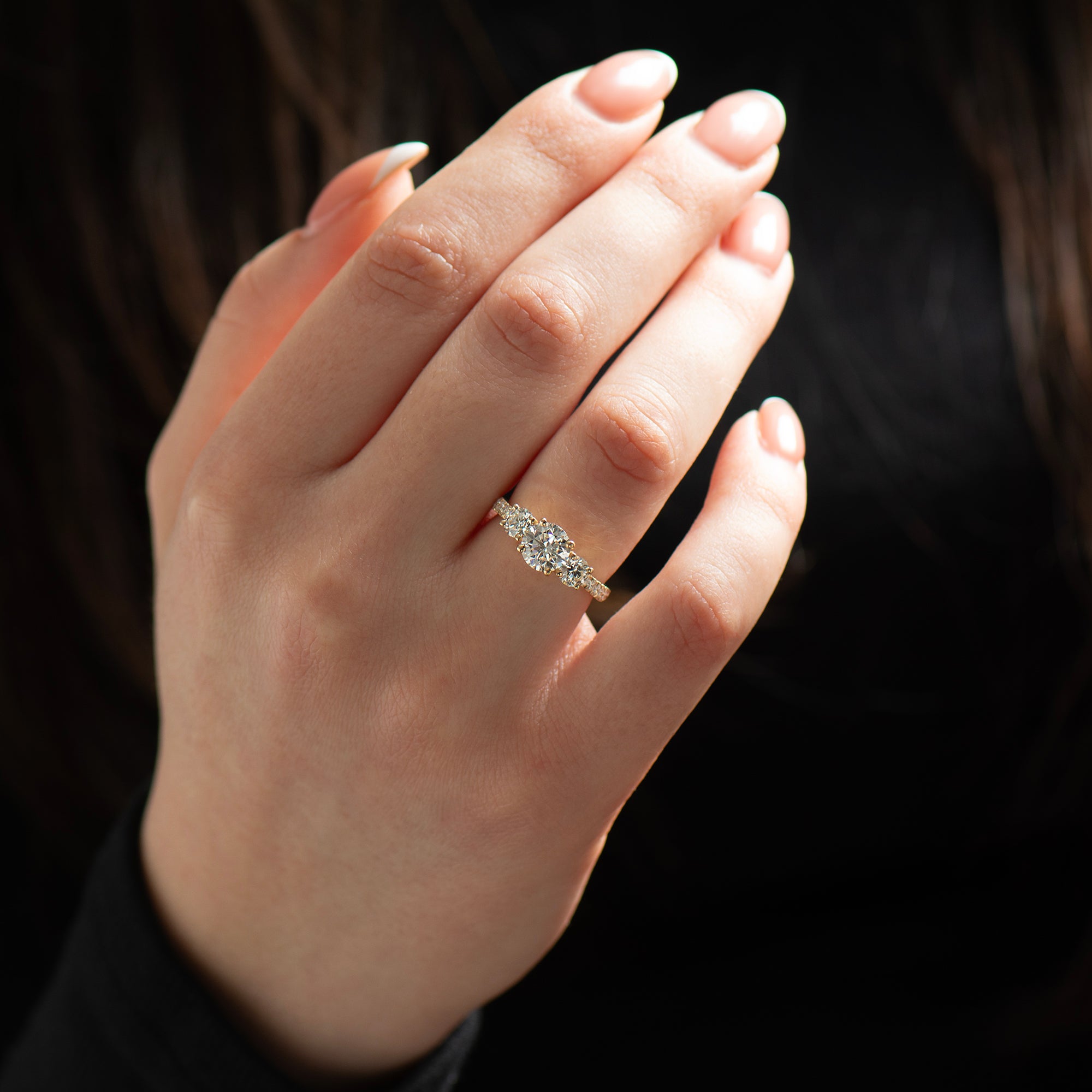Three Stones Pave Engagement Ring