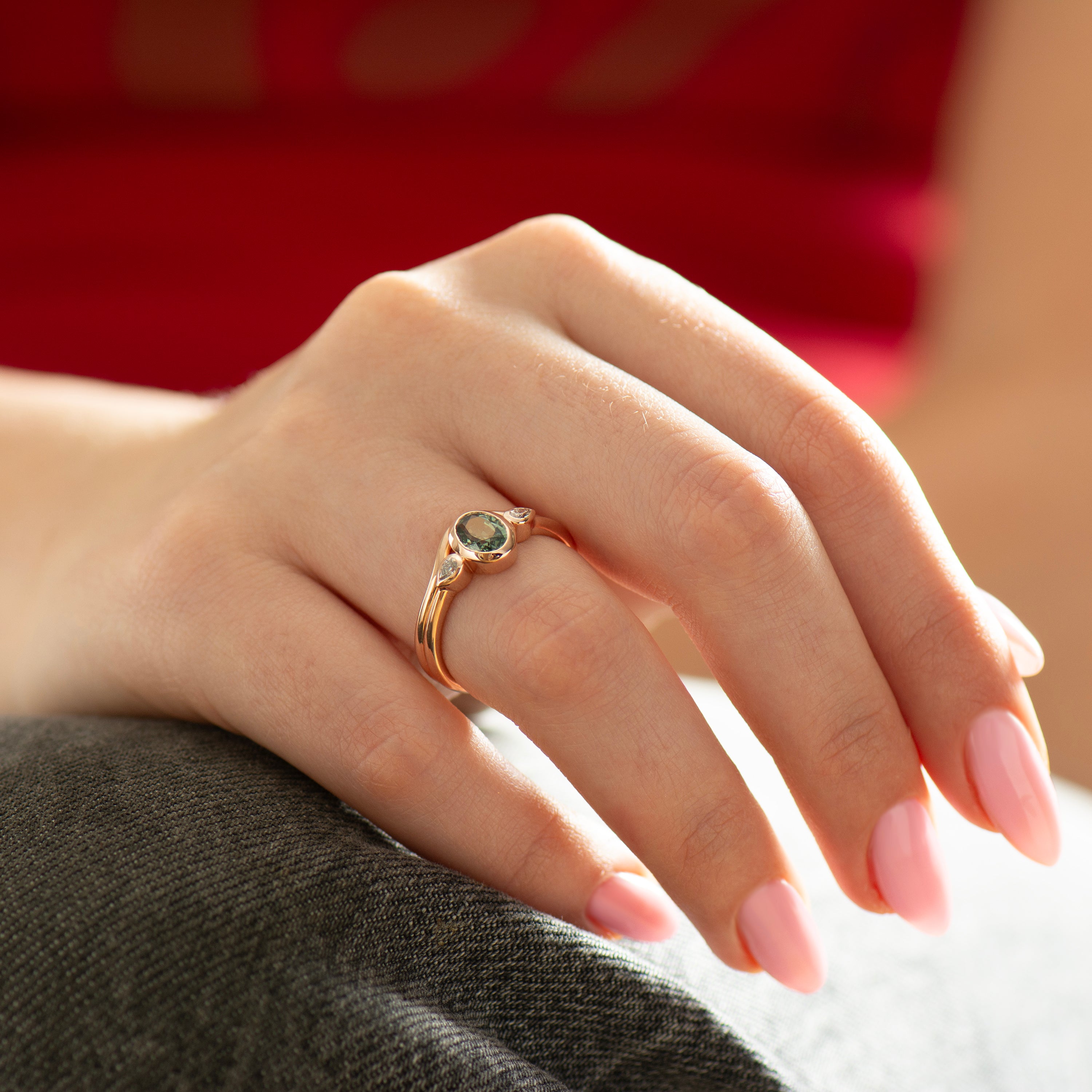 Bezel Green Sapphire Rings Set