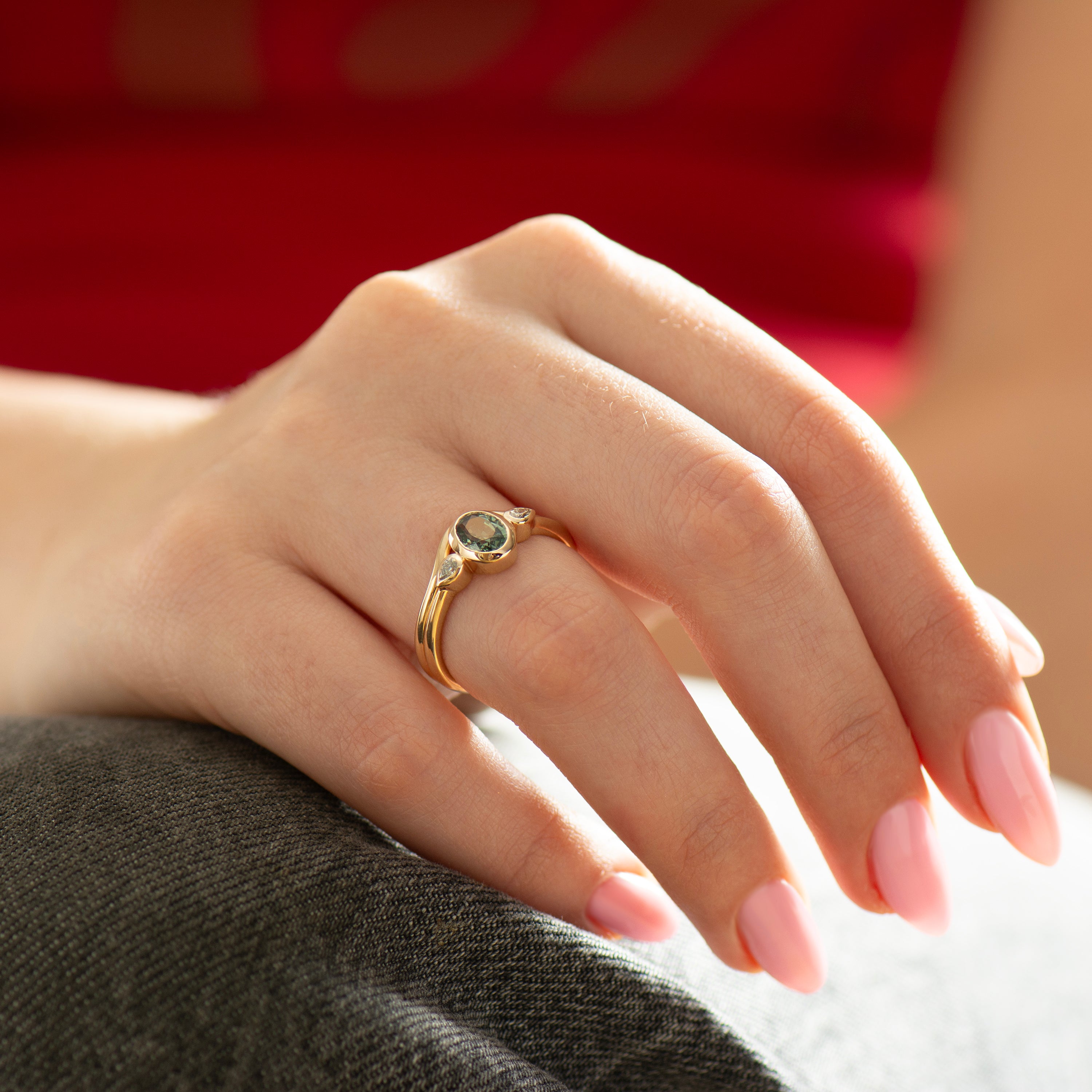 Bezel Green Sapphire Rings Set