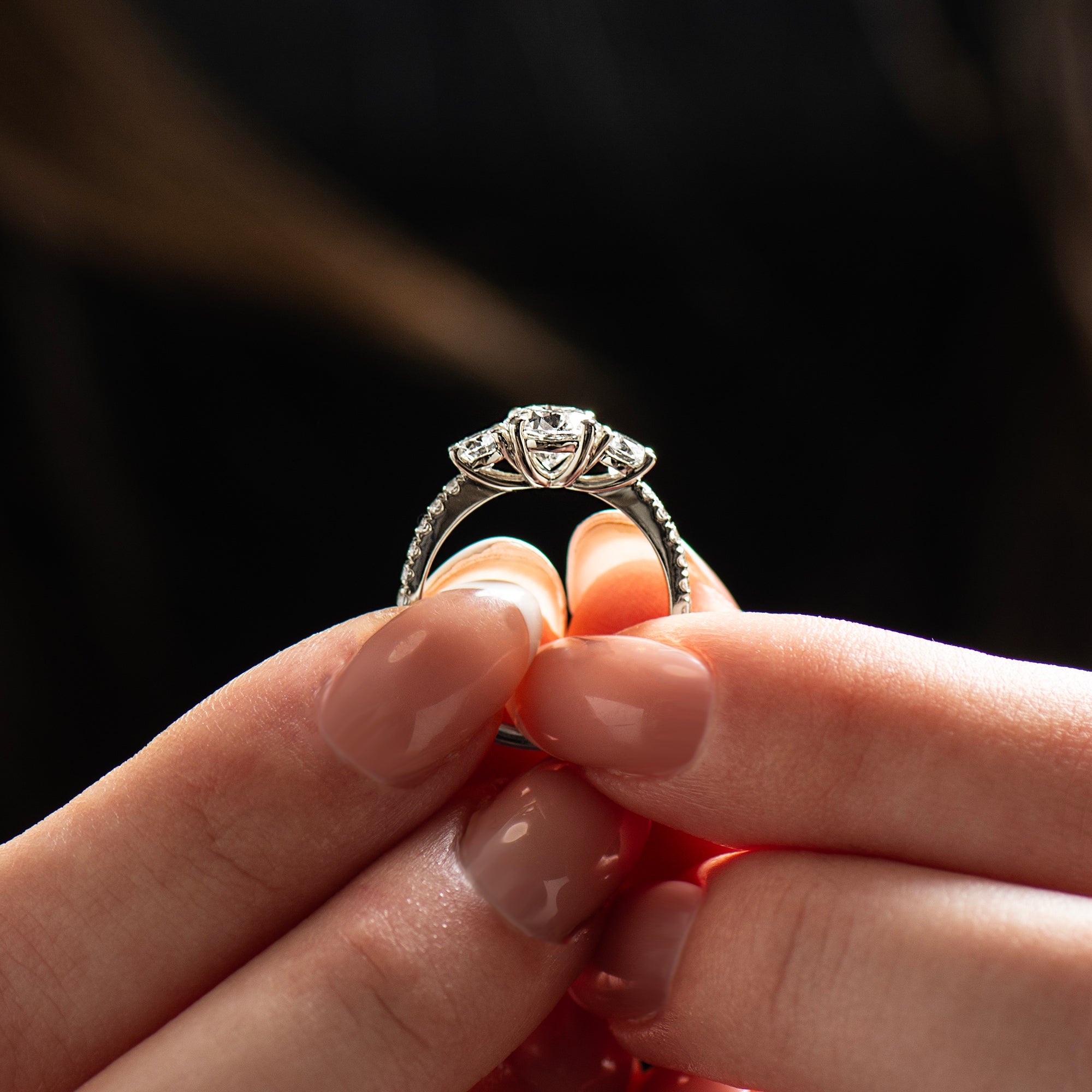 Three Stones Pave Engagement Ring