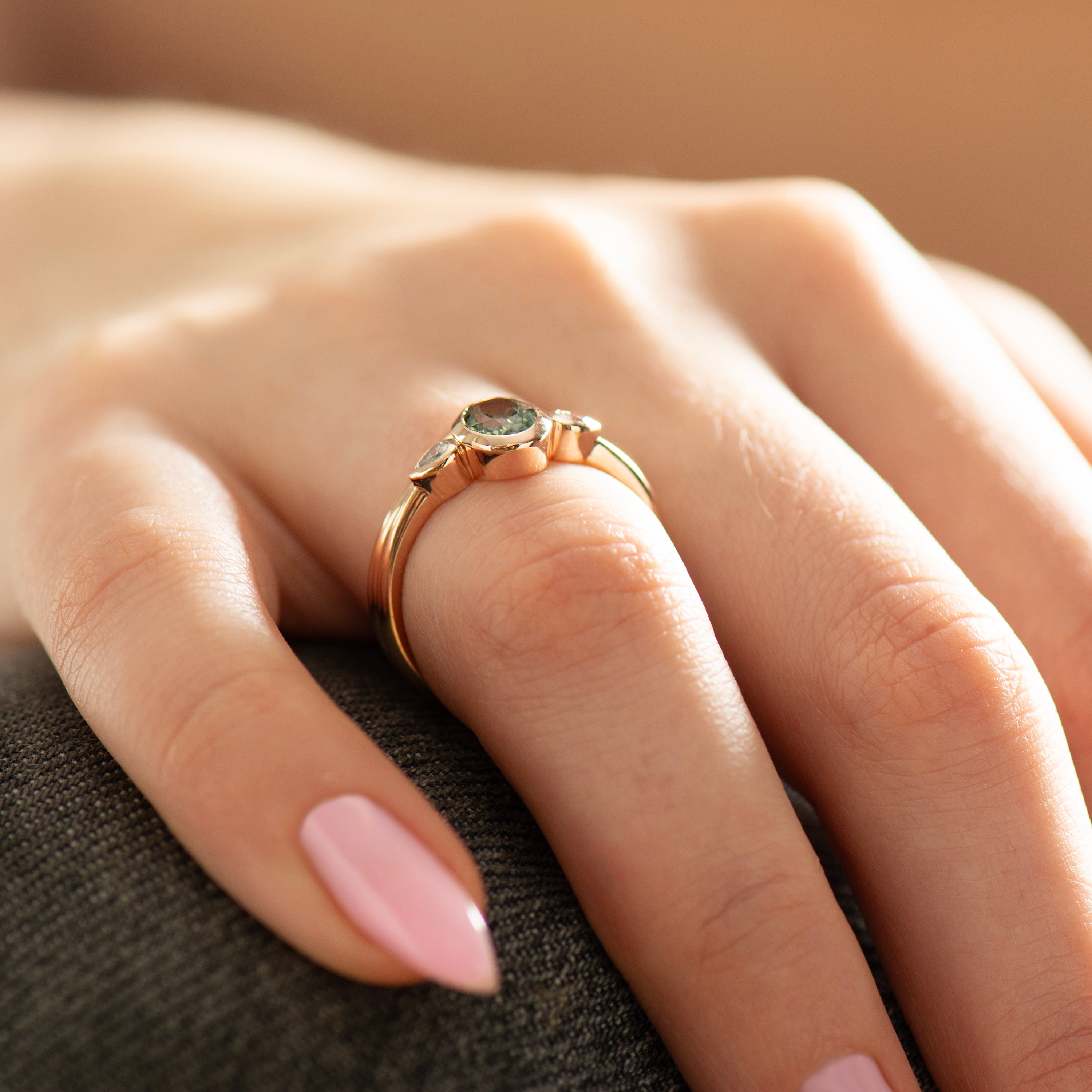 Bezel Green Sapphire Rings Set