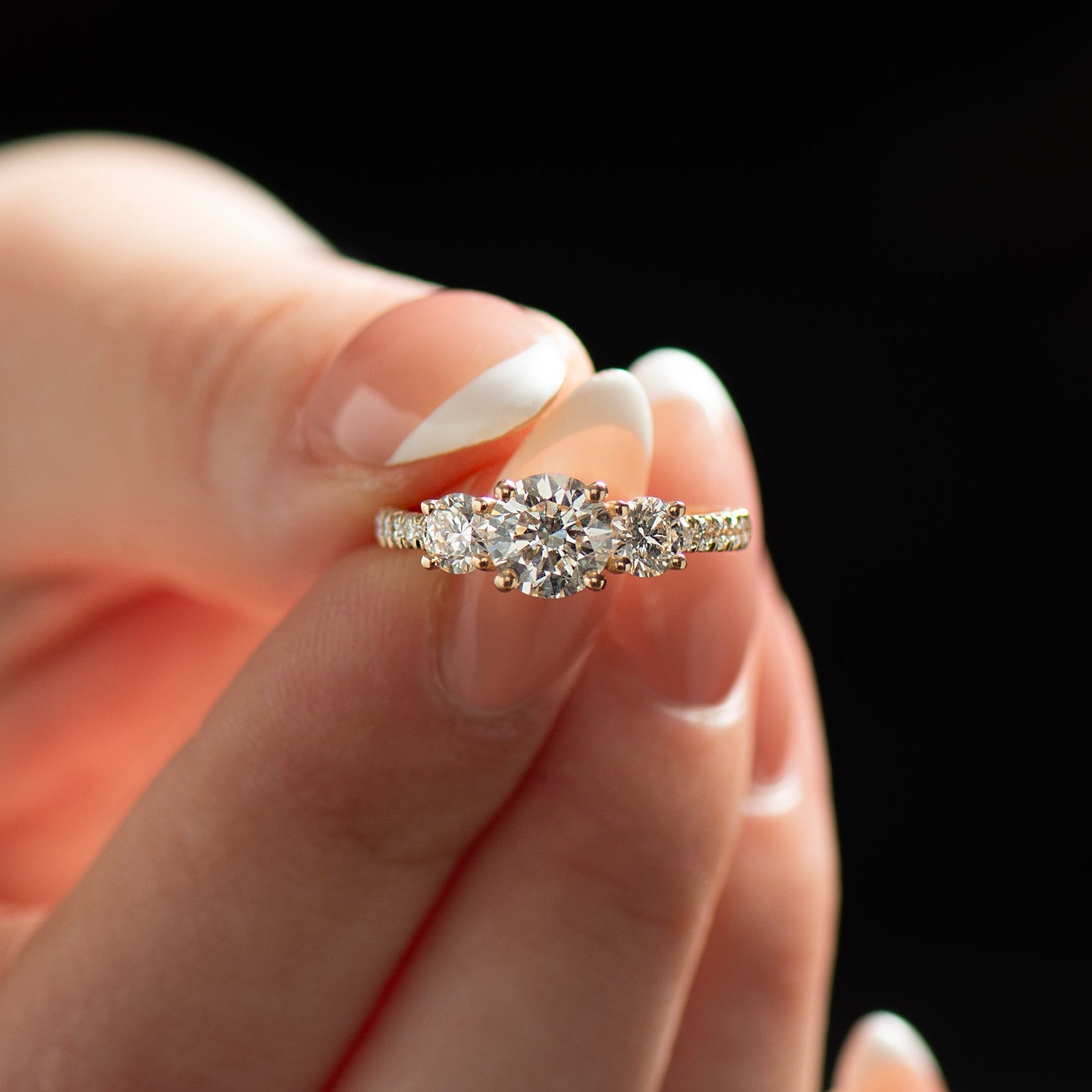 Three Stones Pave Engagement Ring