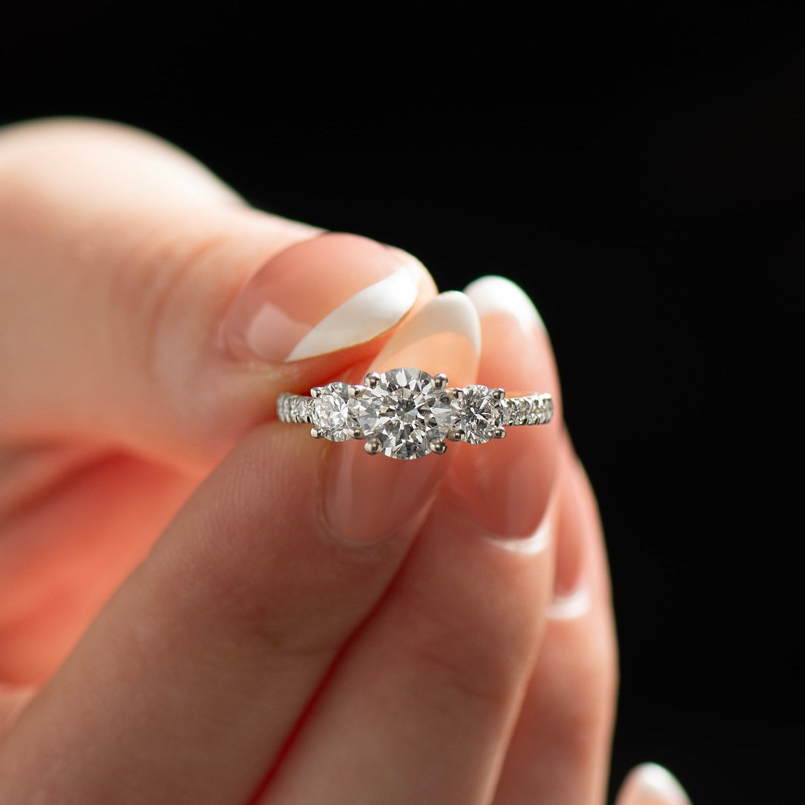 Three Stones Pave Engagement Ring