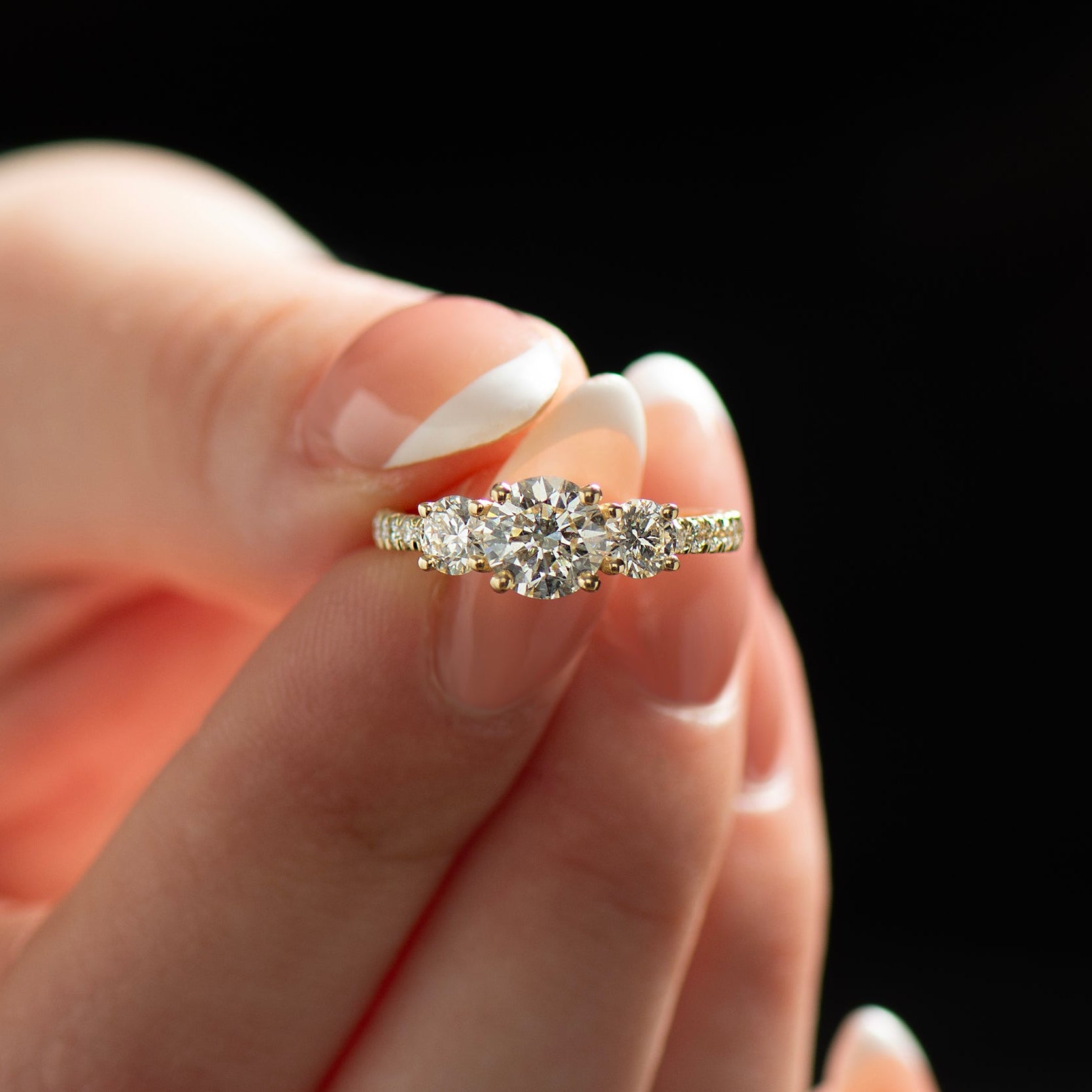 Three Stones Pave Engagement Ring