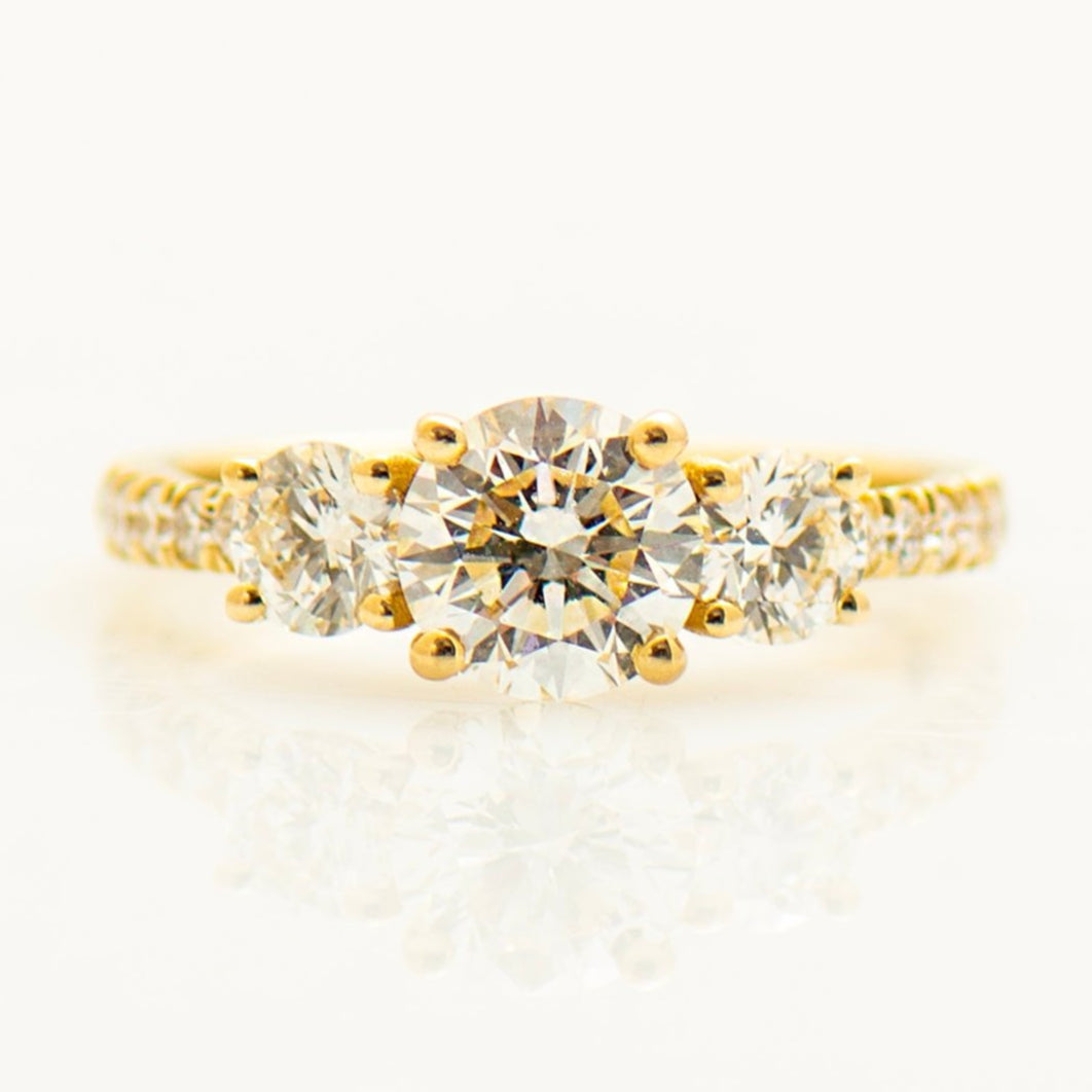 Three Stones Pave' Engagement Ring