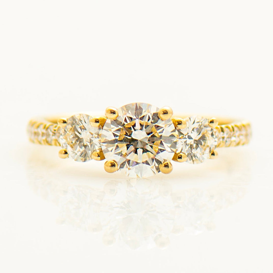 Three Stones Pave Engagement Ring