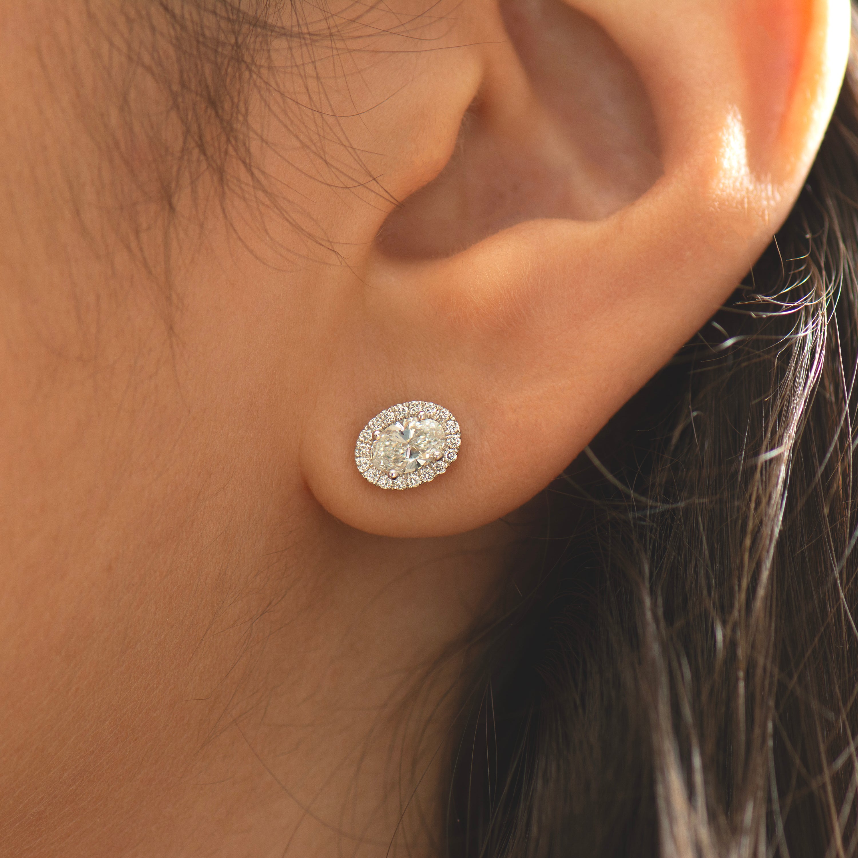 Oval Lab Diamond Halo Earrings