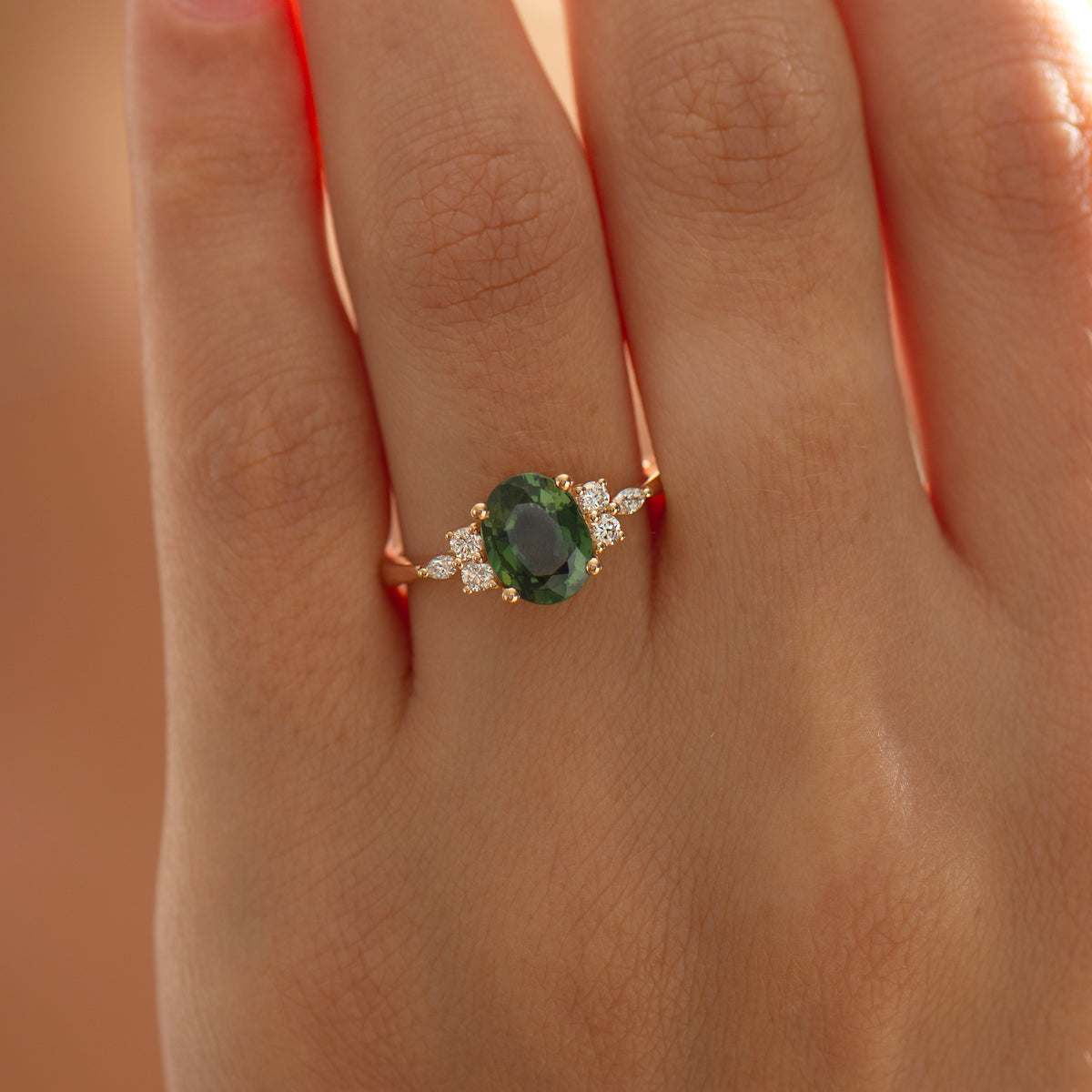 2.0 Carat Lotus Green Sapphire Ring