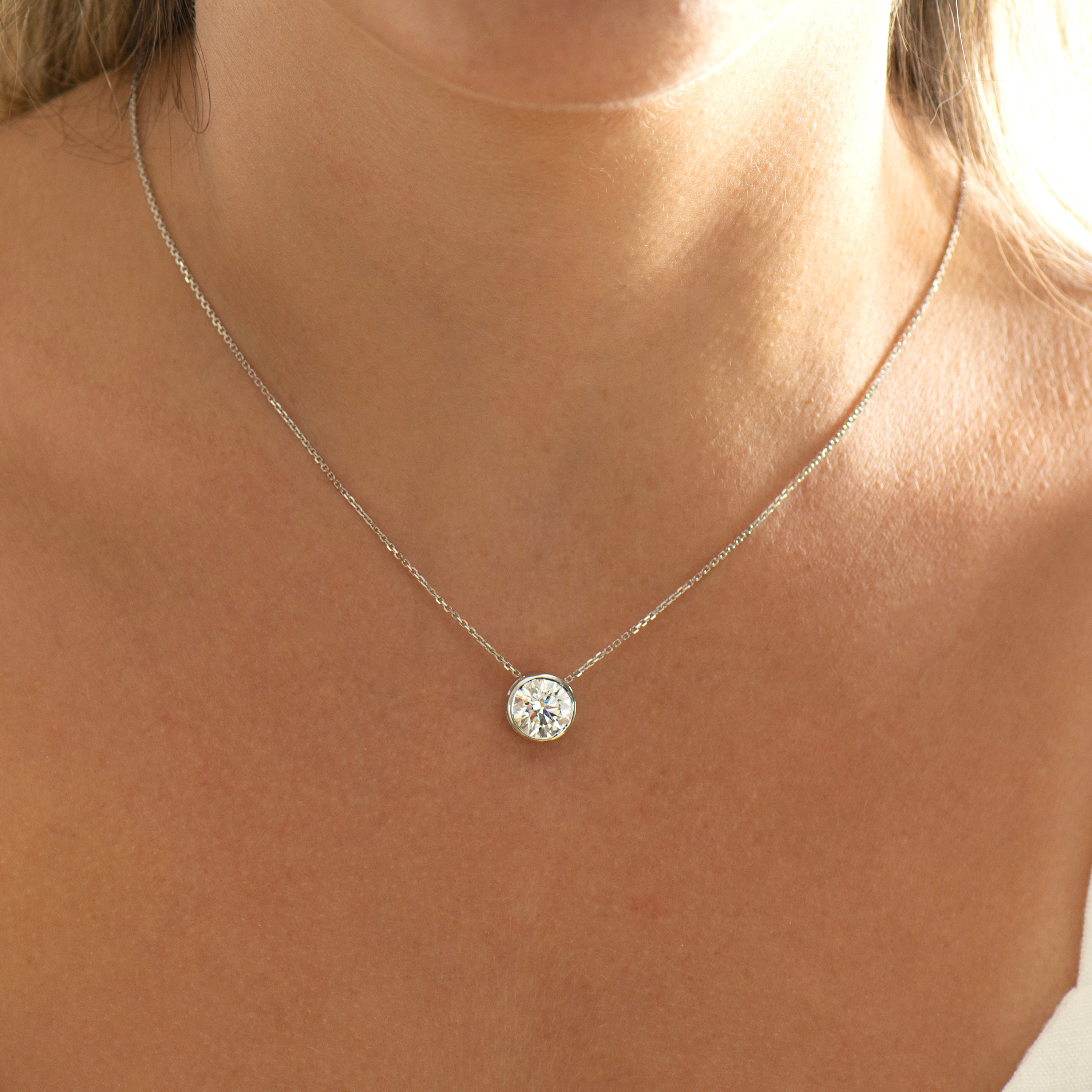 Bezel Lab Diamond Solitaire Necklace