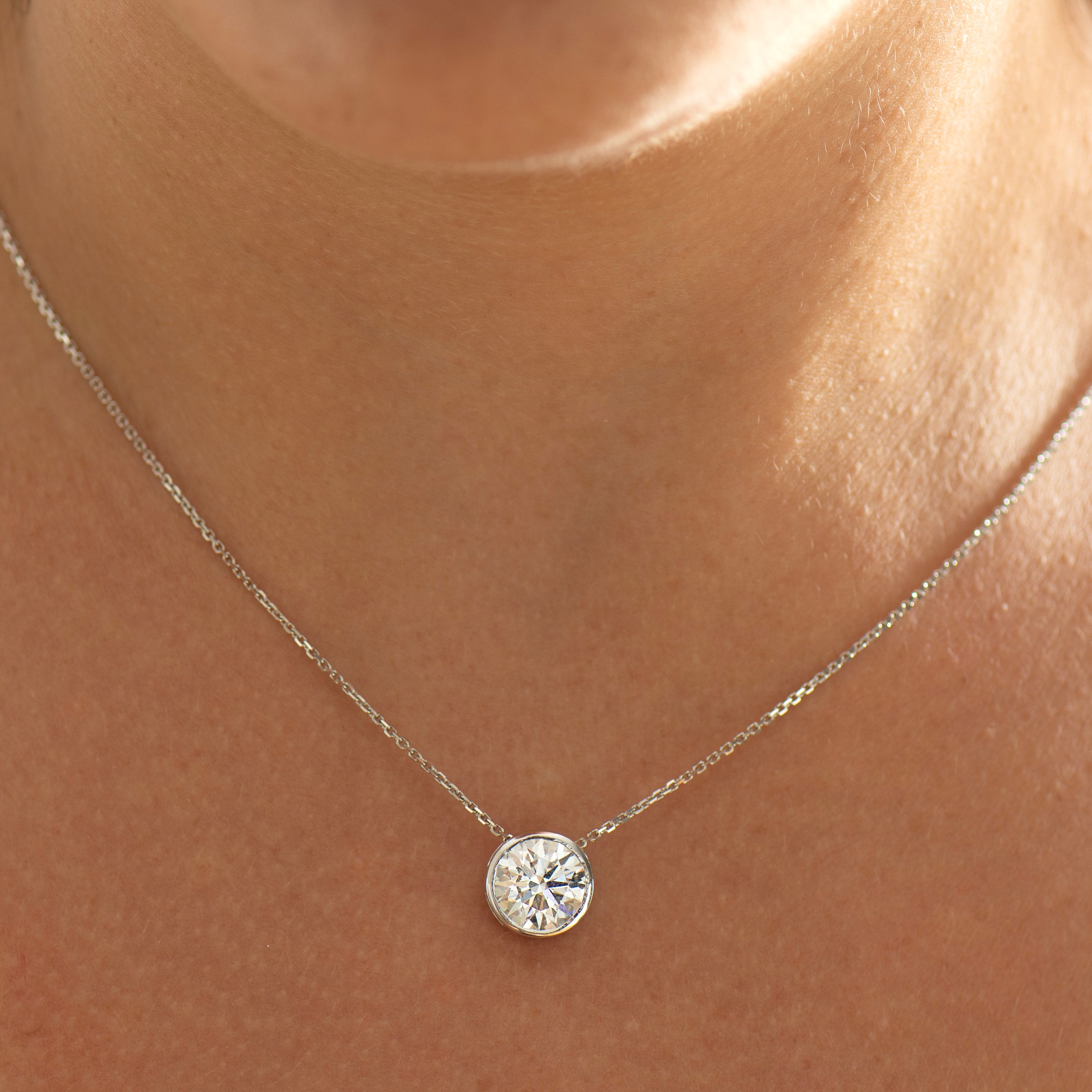 Bezel Lab Diamond Solitaire Necklace