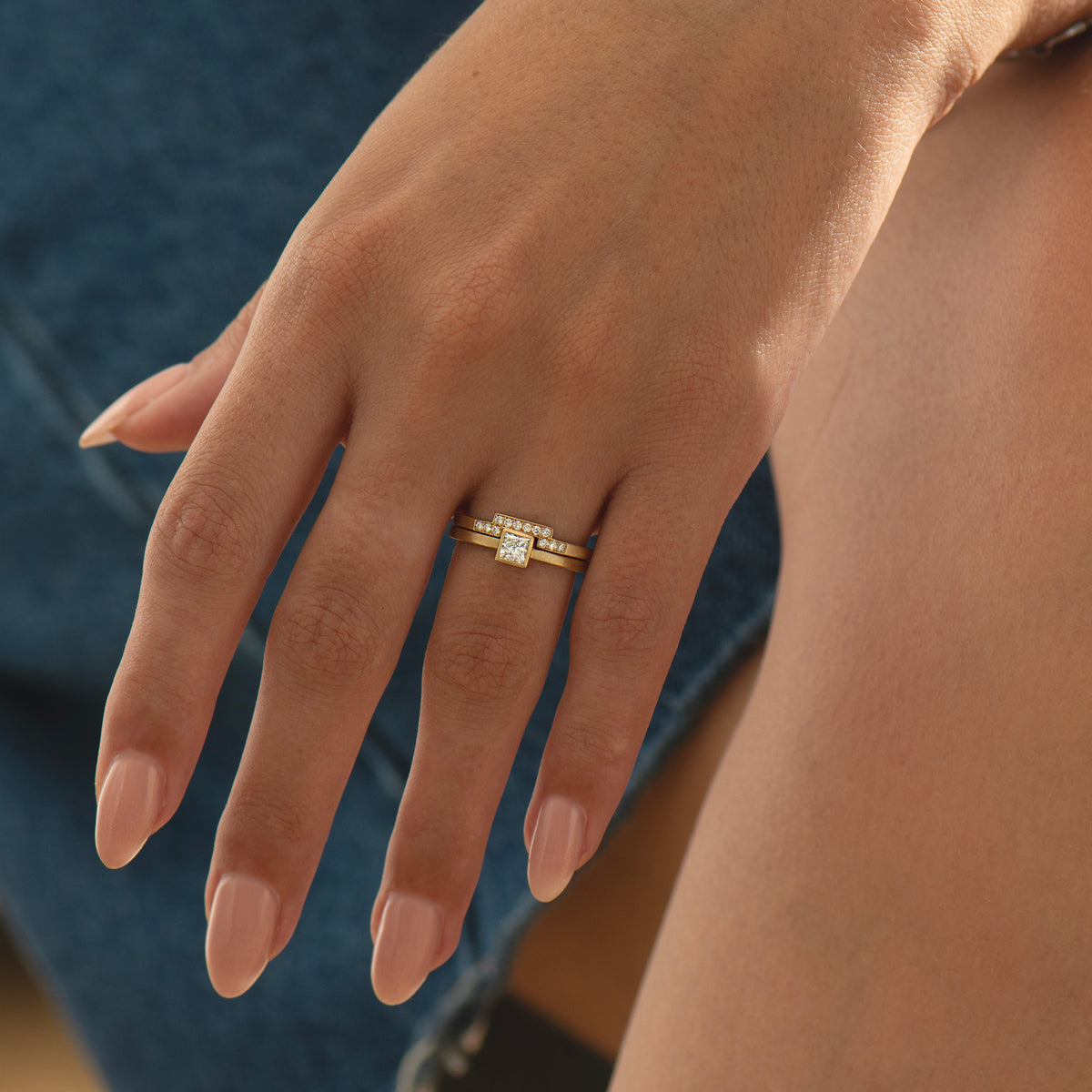 Matte Princess Diamond Set - 14K Yellow Gold