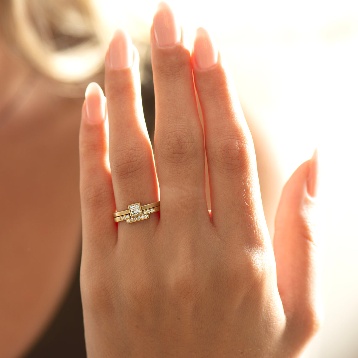 Matte Princess Diamond Set - 14K Yellow Gold