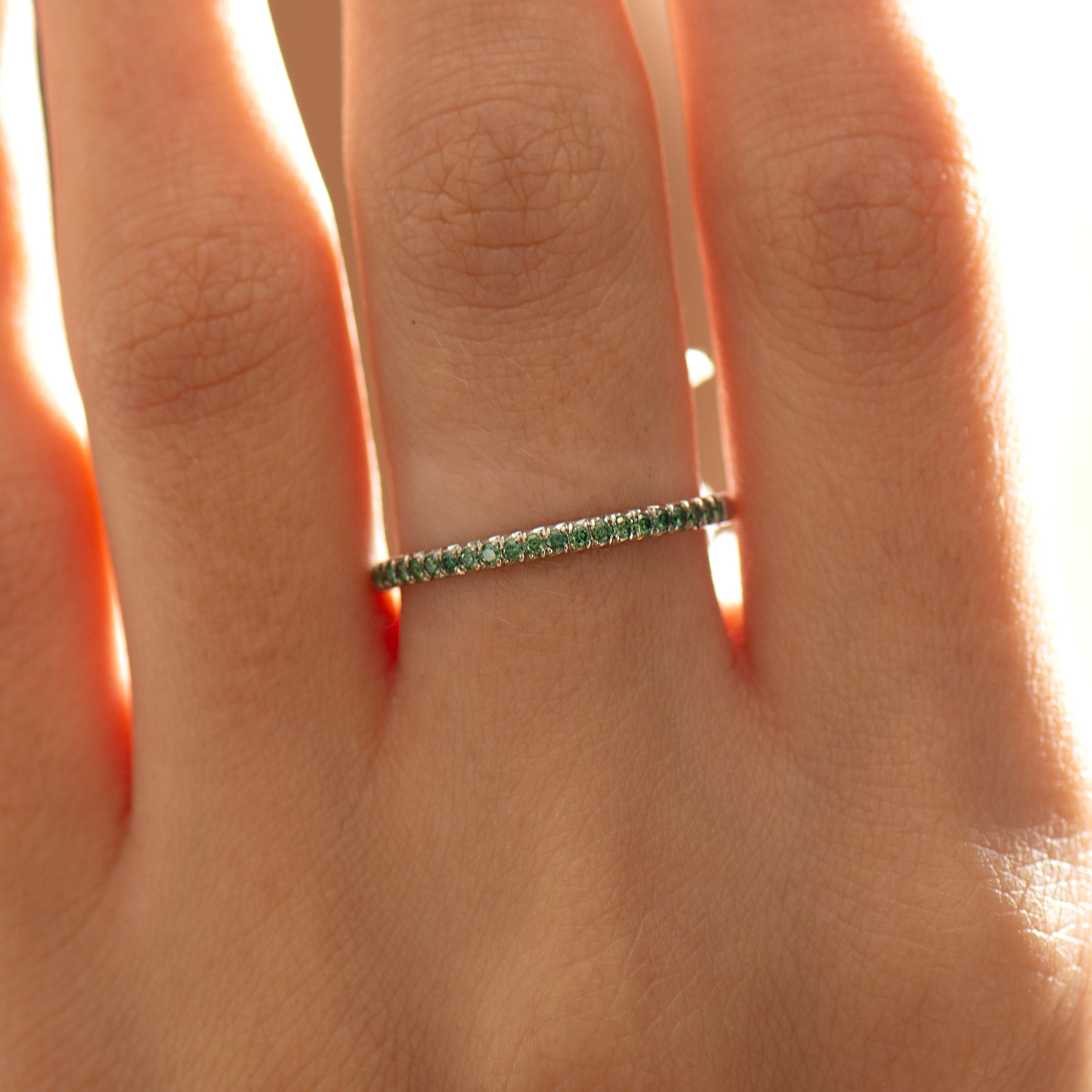 Pave Green Forest Diamonds Ring -14K White Gold
