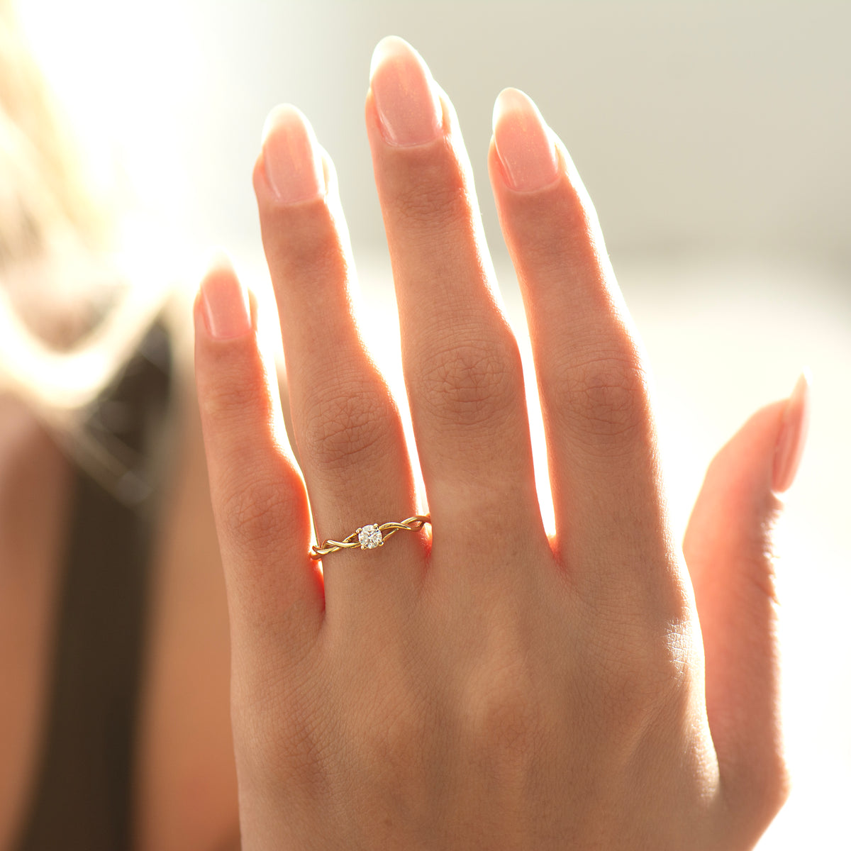 0.17CT Dainty Braided Engagement Ring - 14K Yellow Gold