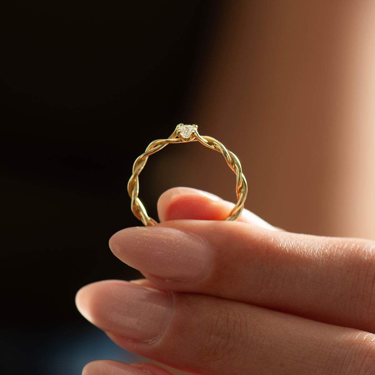 0.17CT Dainty Braided Engagement Ring - 14K Yellow Gold