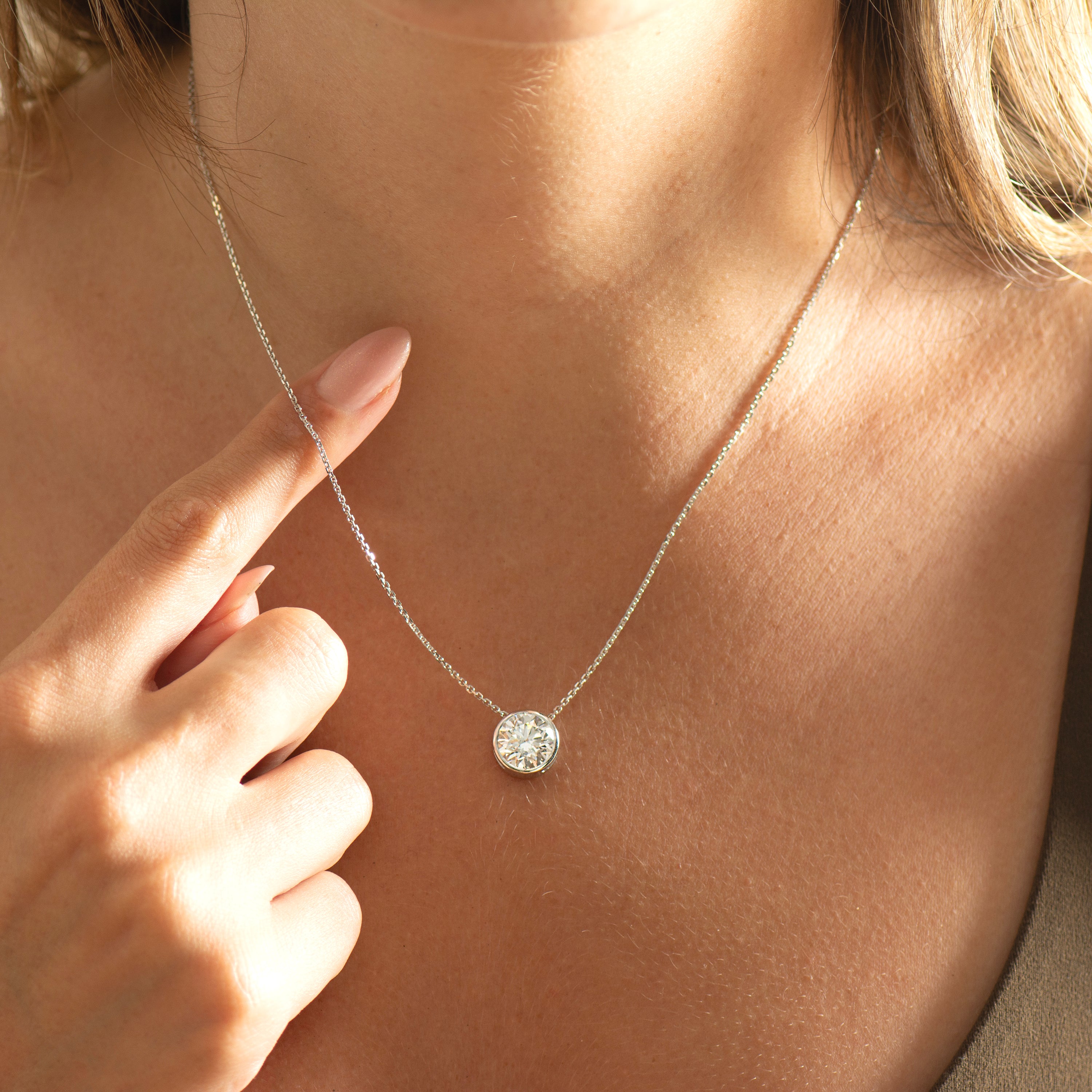 Bezel Lab Diamond Solitaire Necklace