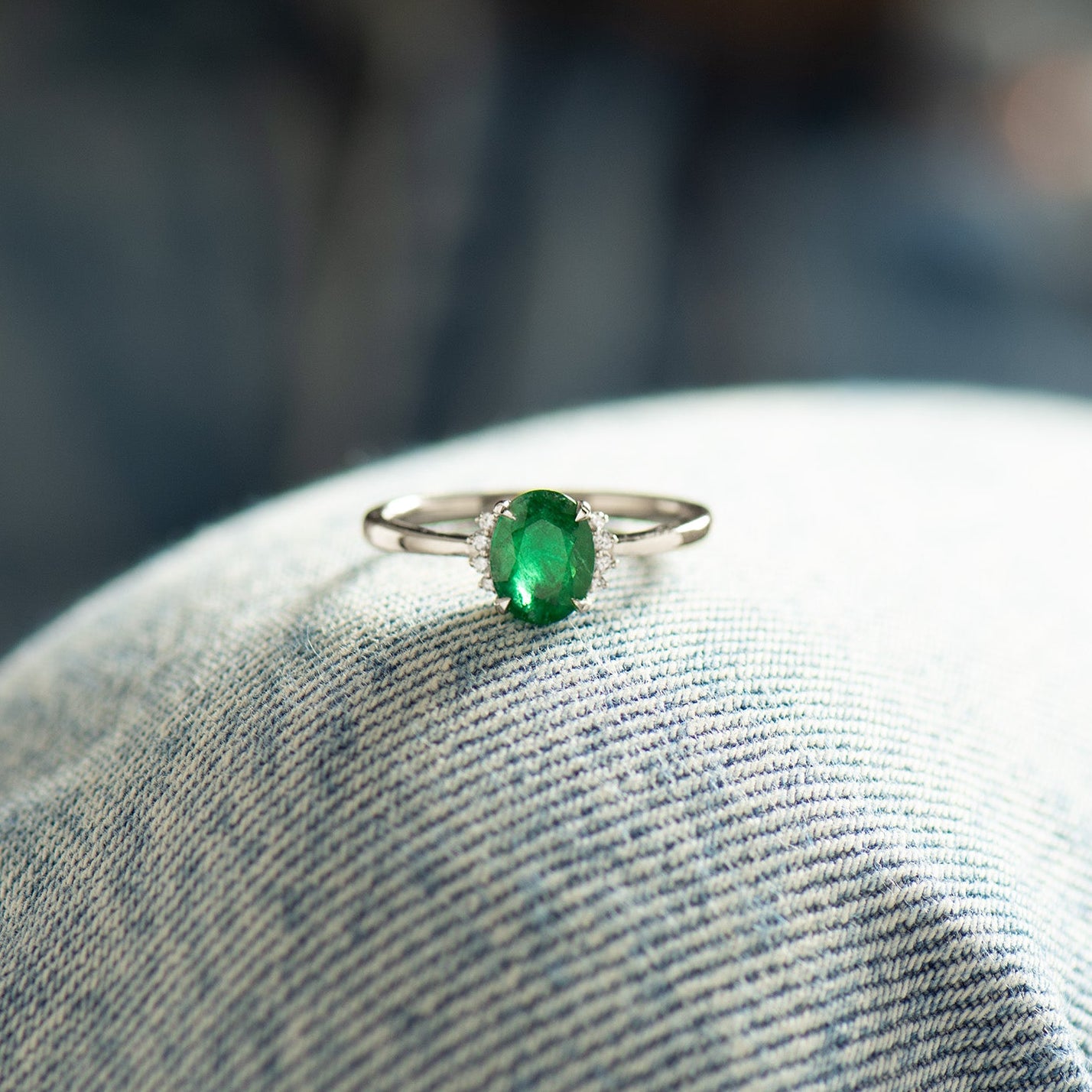 Emerald Oval Engagement Ring