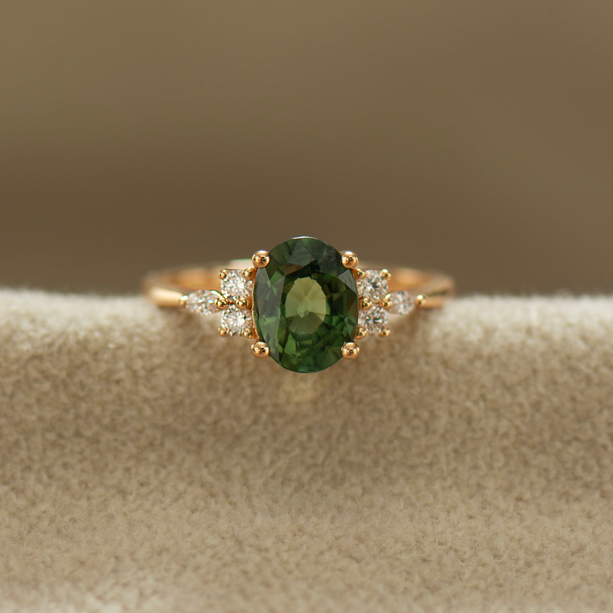 2.0 Carat Lotus Green Sapphire Ring