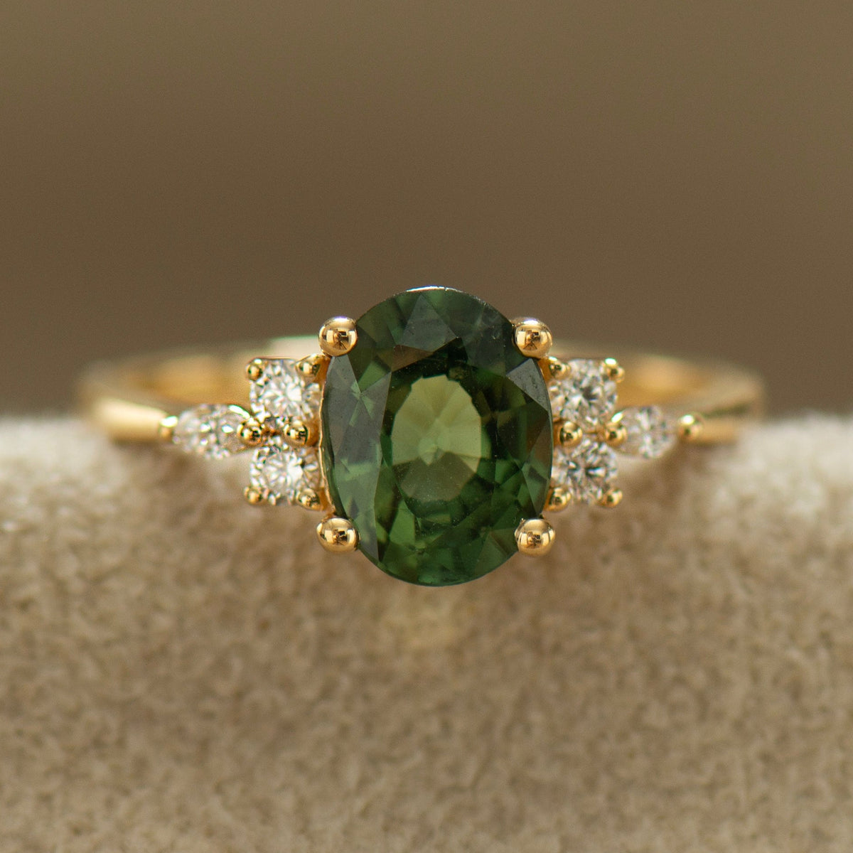 2.0 Carat Lotus Green Sapphire Ring