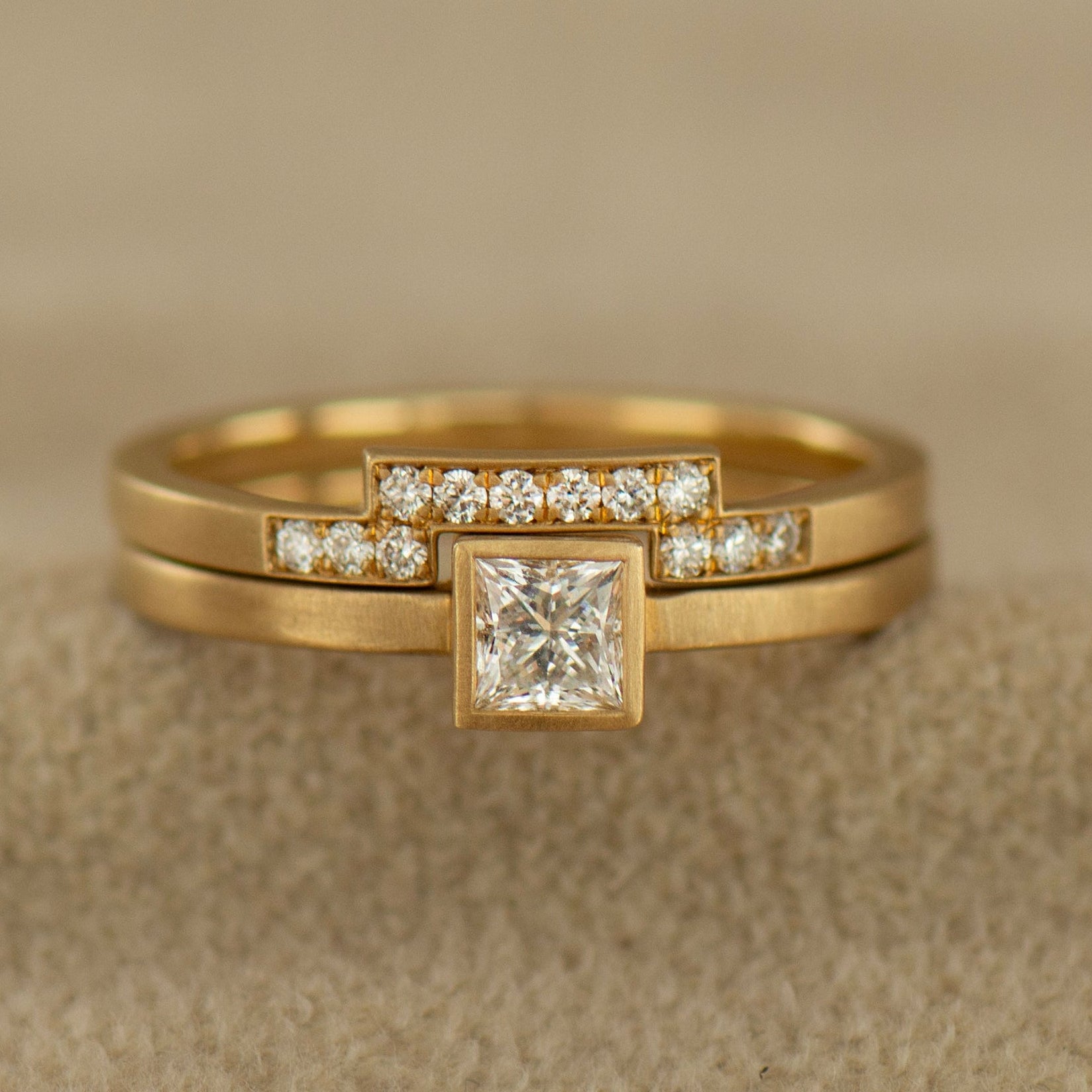 Matte Princess Diamond Set - 14K Yellow Gold