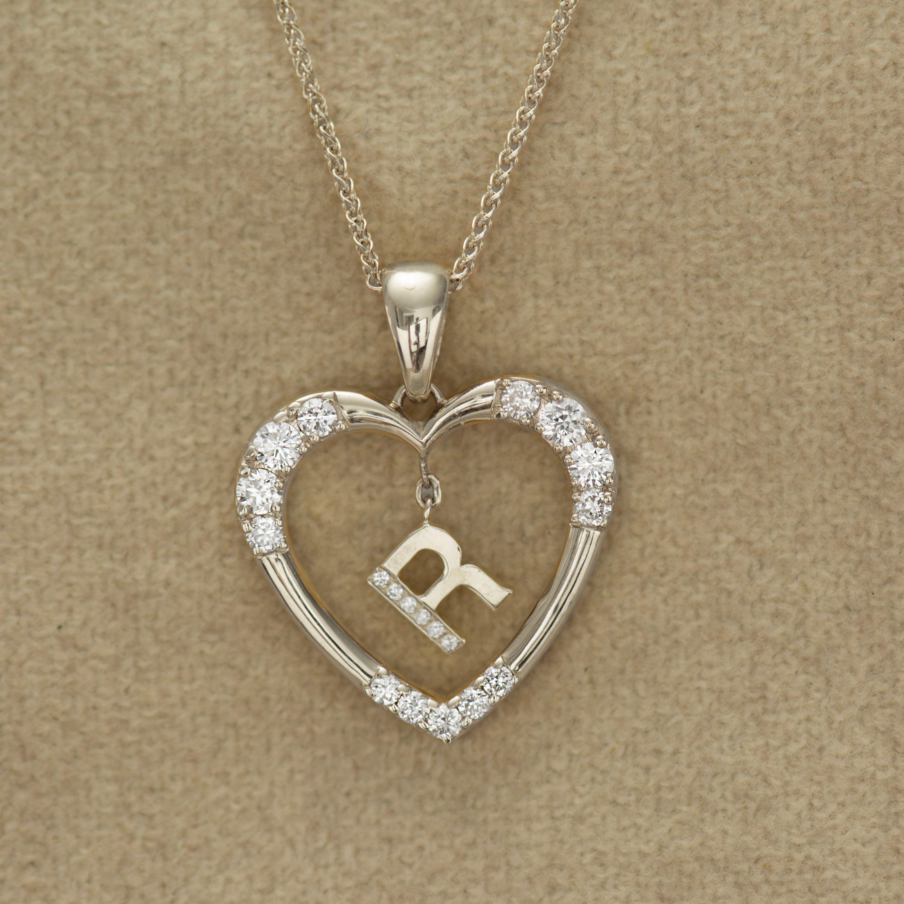 Heart Diamond Pendant With Hanging Initial