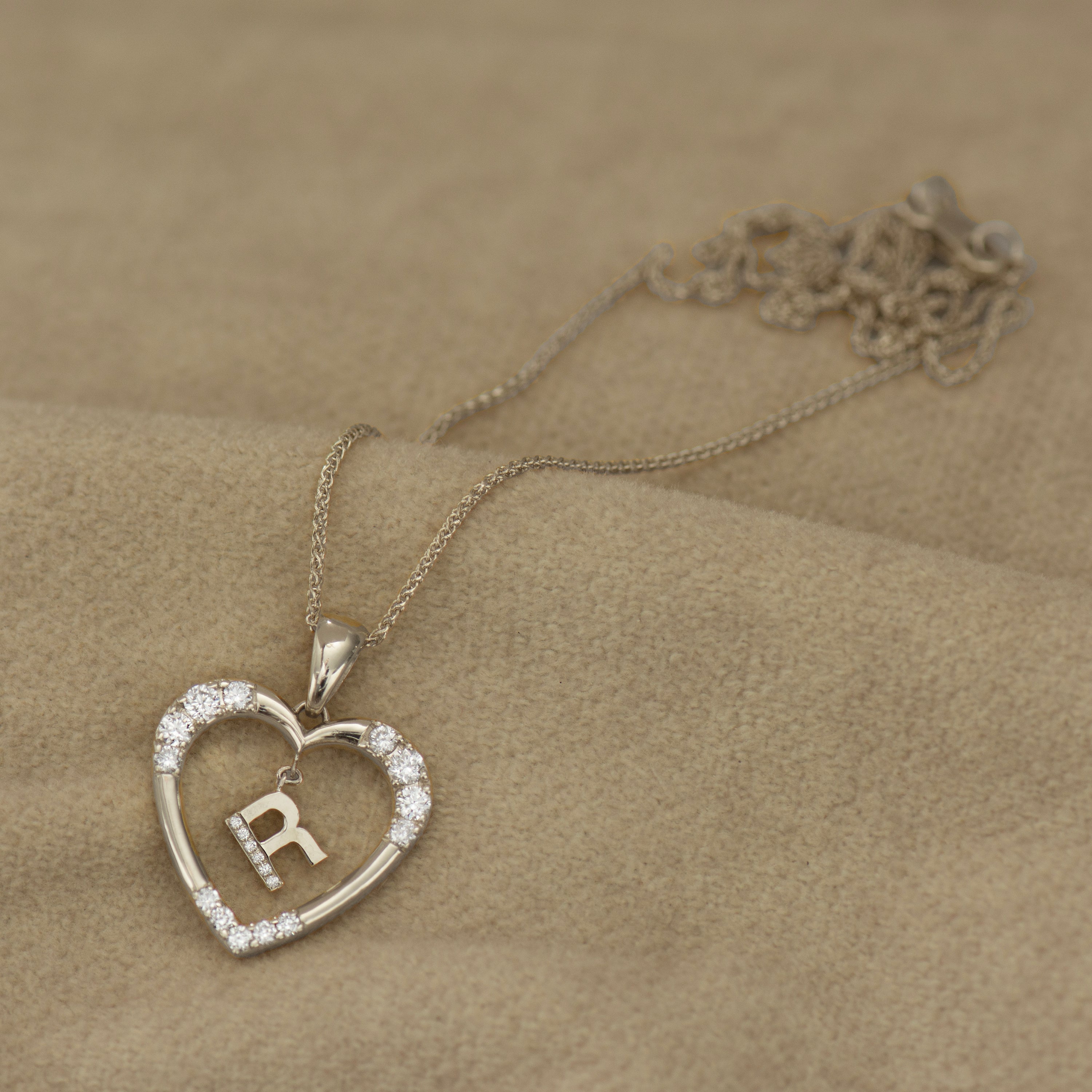 Heart Diamond Pendant With Hanging Initial