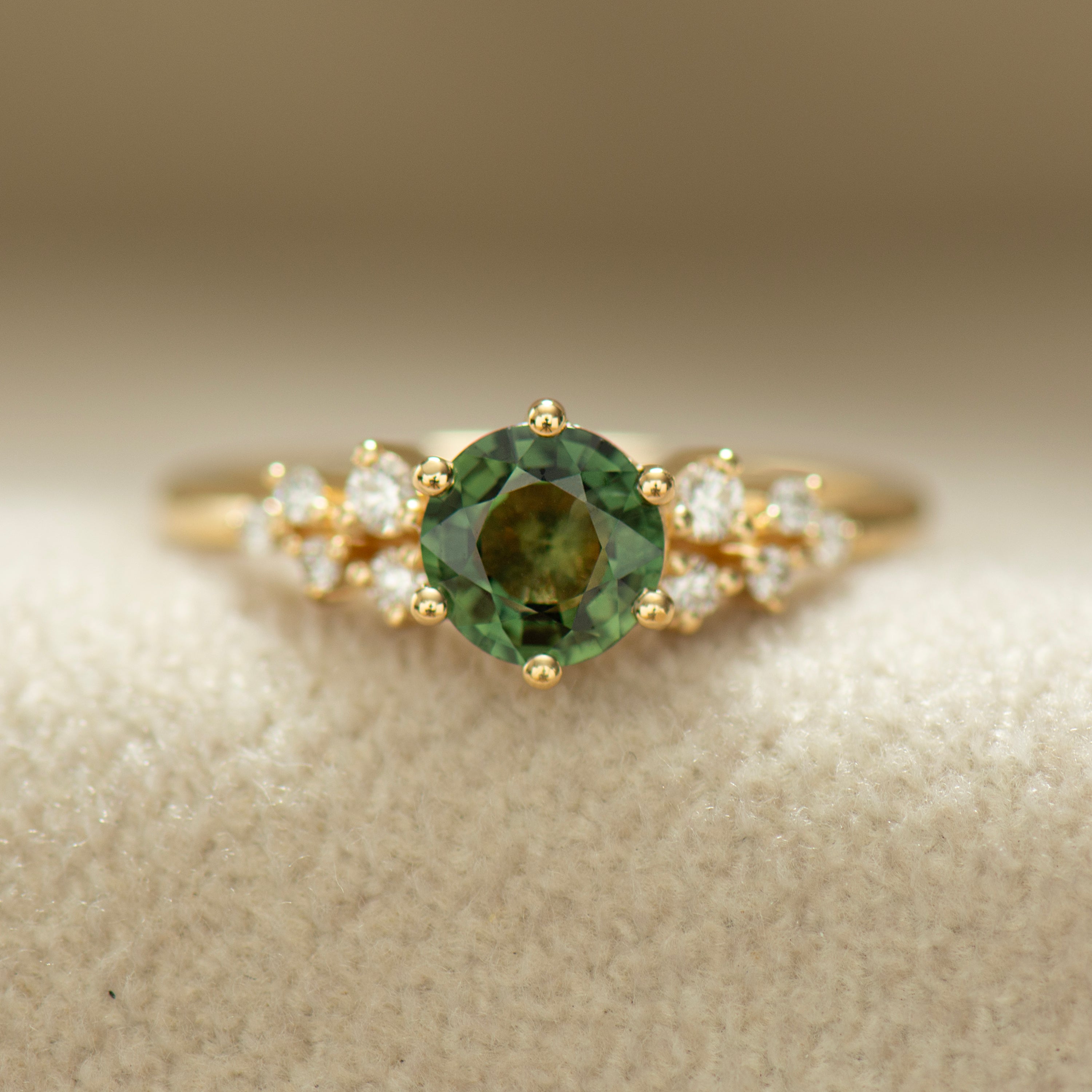 0.91 Carat Bloom Forest Green Cluster Ring - 18K Yellow Gold