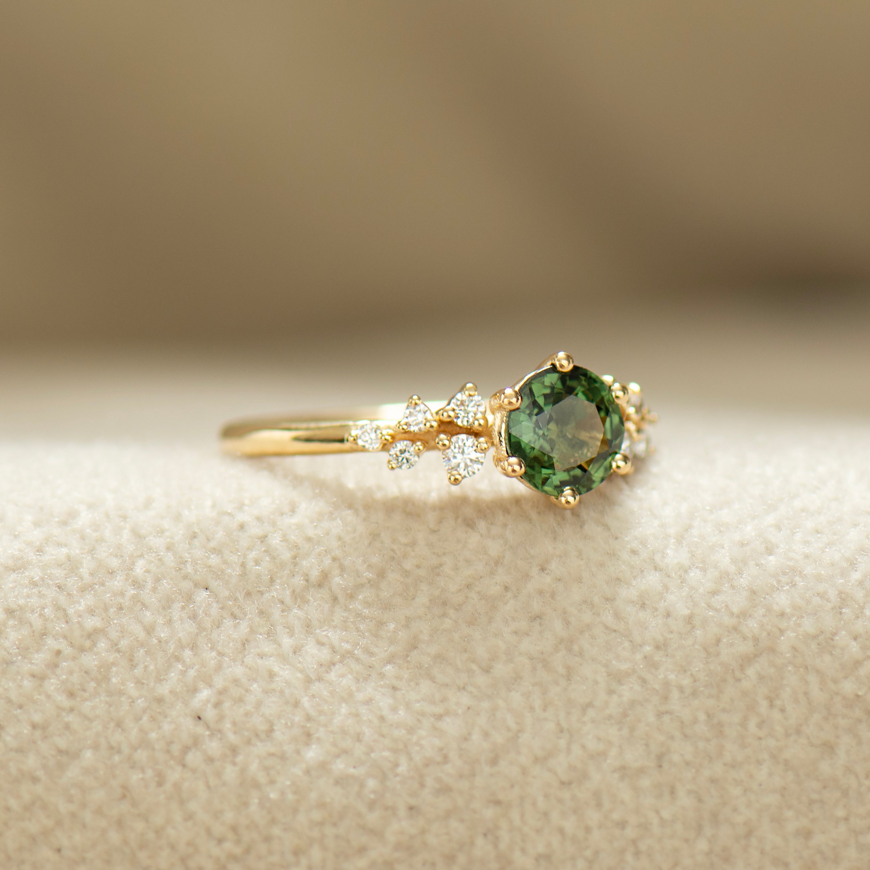 0.91 Carat Bloom Forest Green Cluster Ring - 18K Yellow Gold