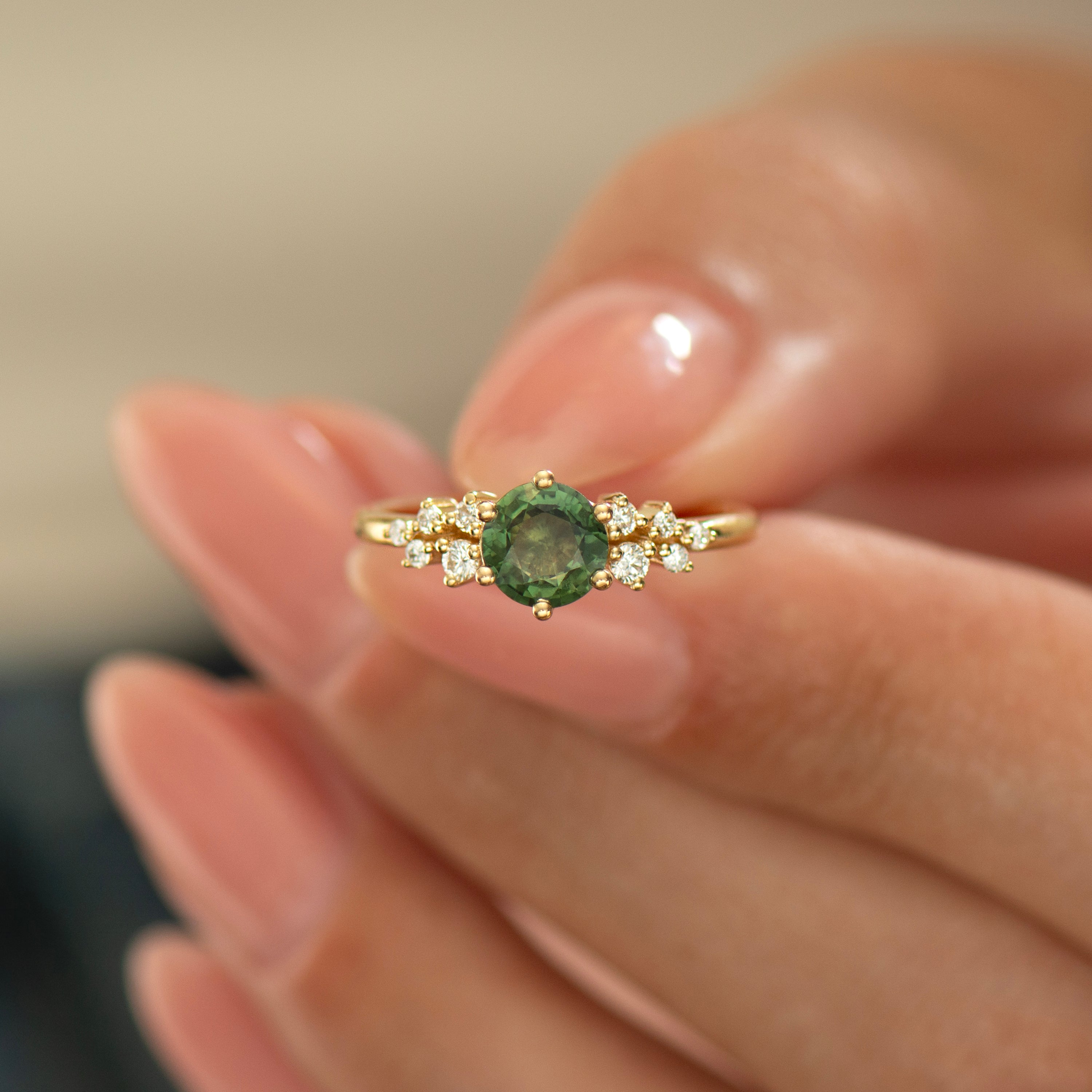 0.91 Carat Bloom Forest Green Cluster Ring - 18K Yellow Gold