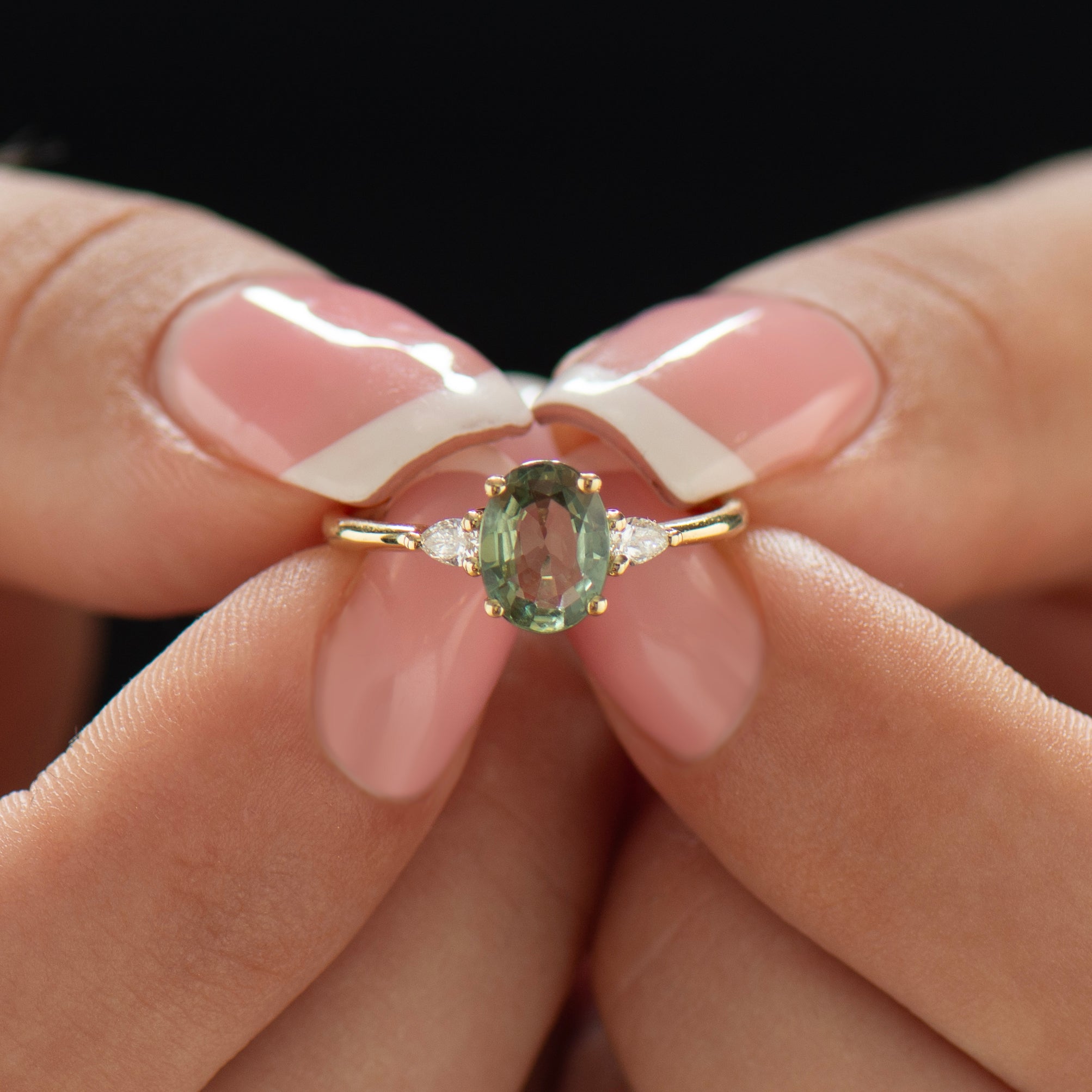 Green Sapphire Engagement Ring - Large Oval