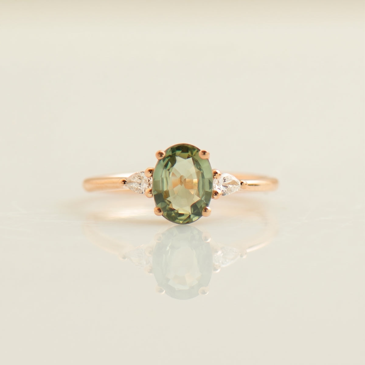 1.5 CT Green Sapphire Engagement Ring - Large Oval