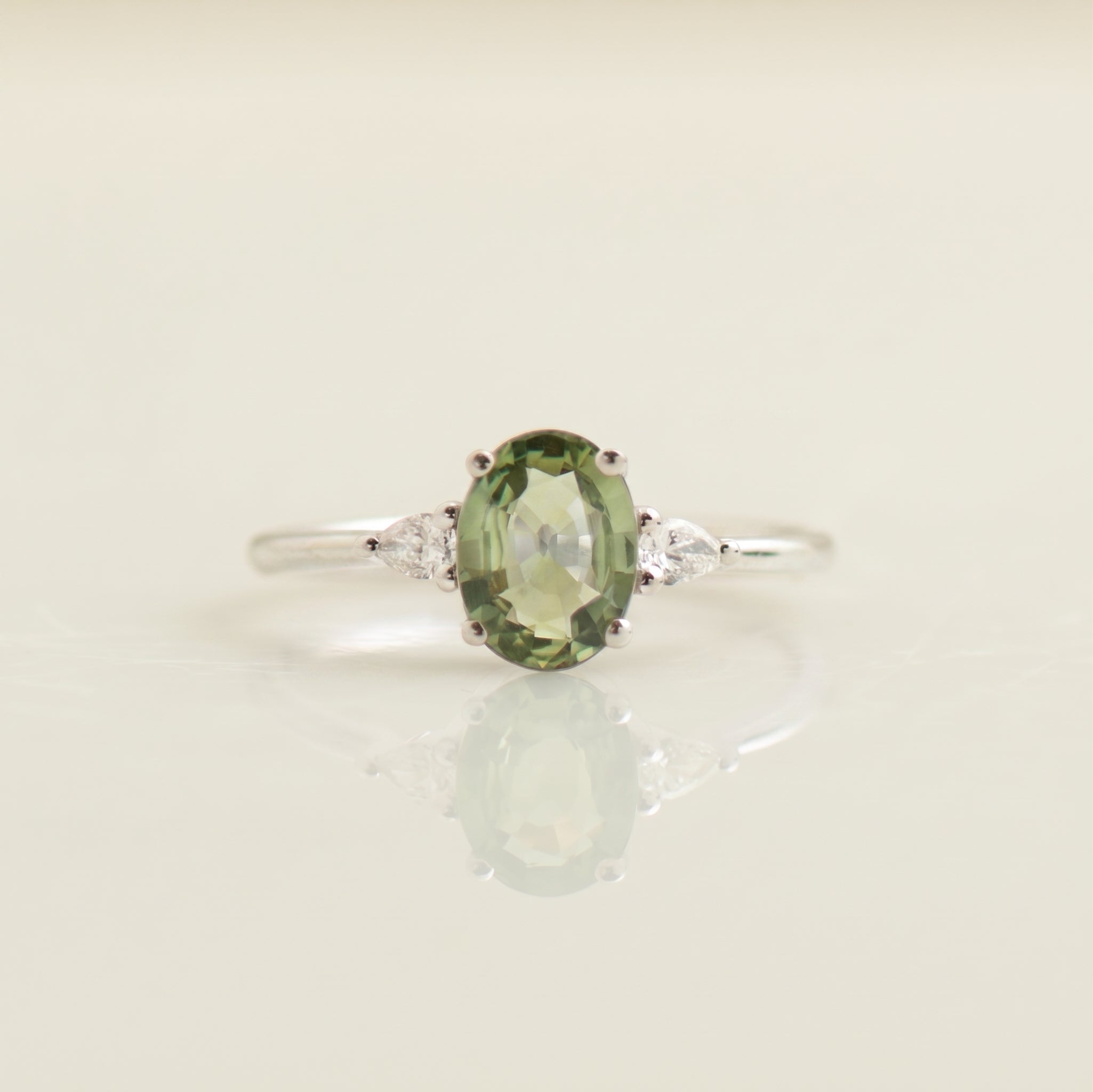 1.5 CT Green Sapphire Engagement Ring - Large Oval