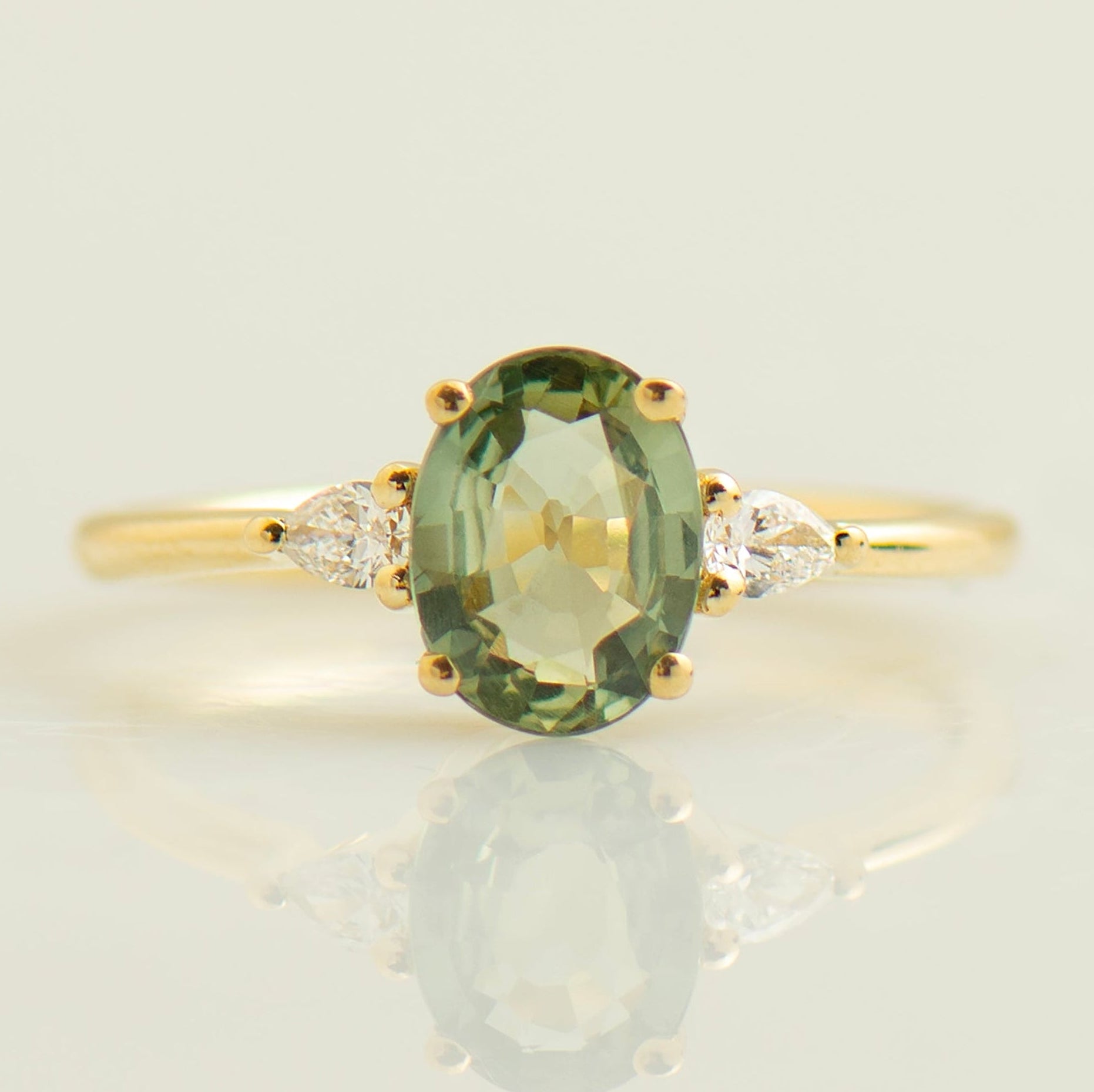 1.5 CT Green Sapphire Engagement Ring - Large Oval