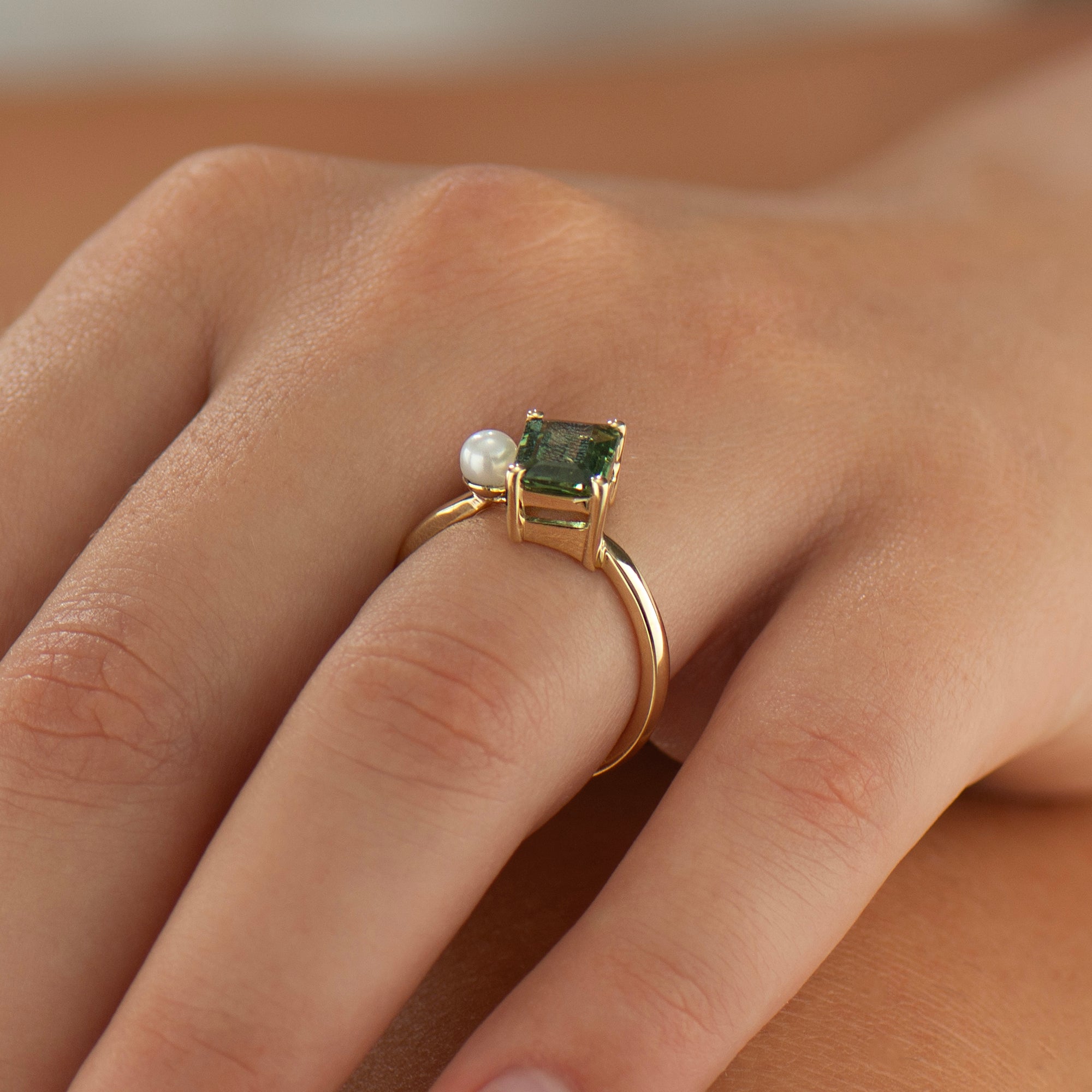 Moi And Toi Green Sapphire and Pearl Ring