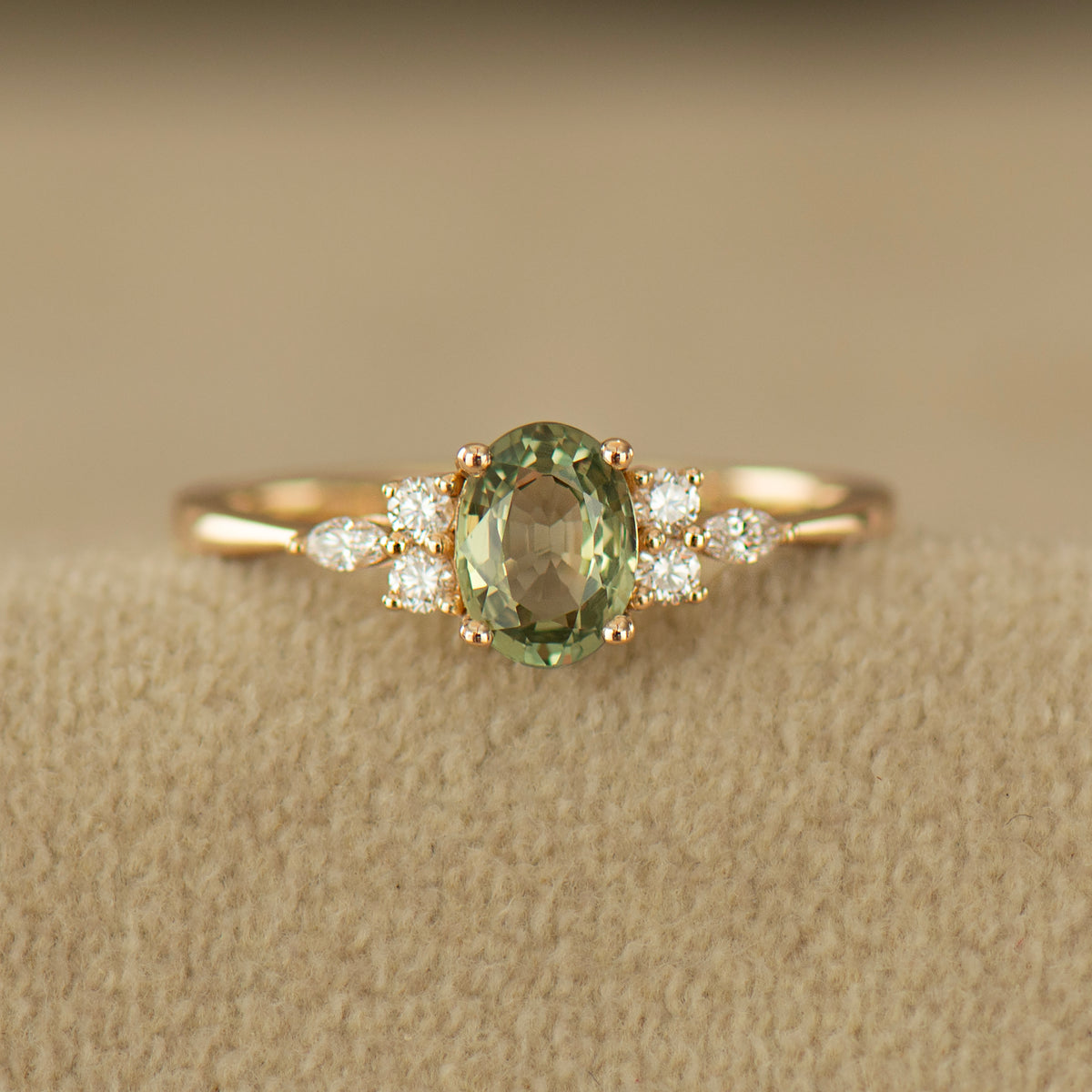 Lotus Green Sapphire Engagement Ring