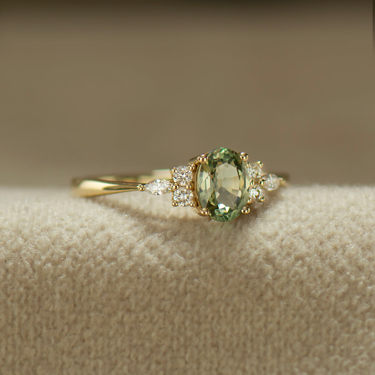Lotus Green Sapphire Engagement Ring