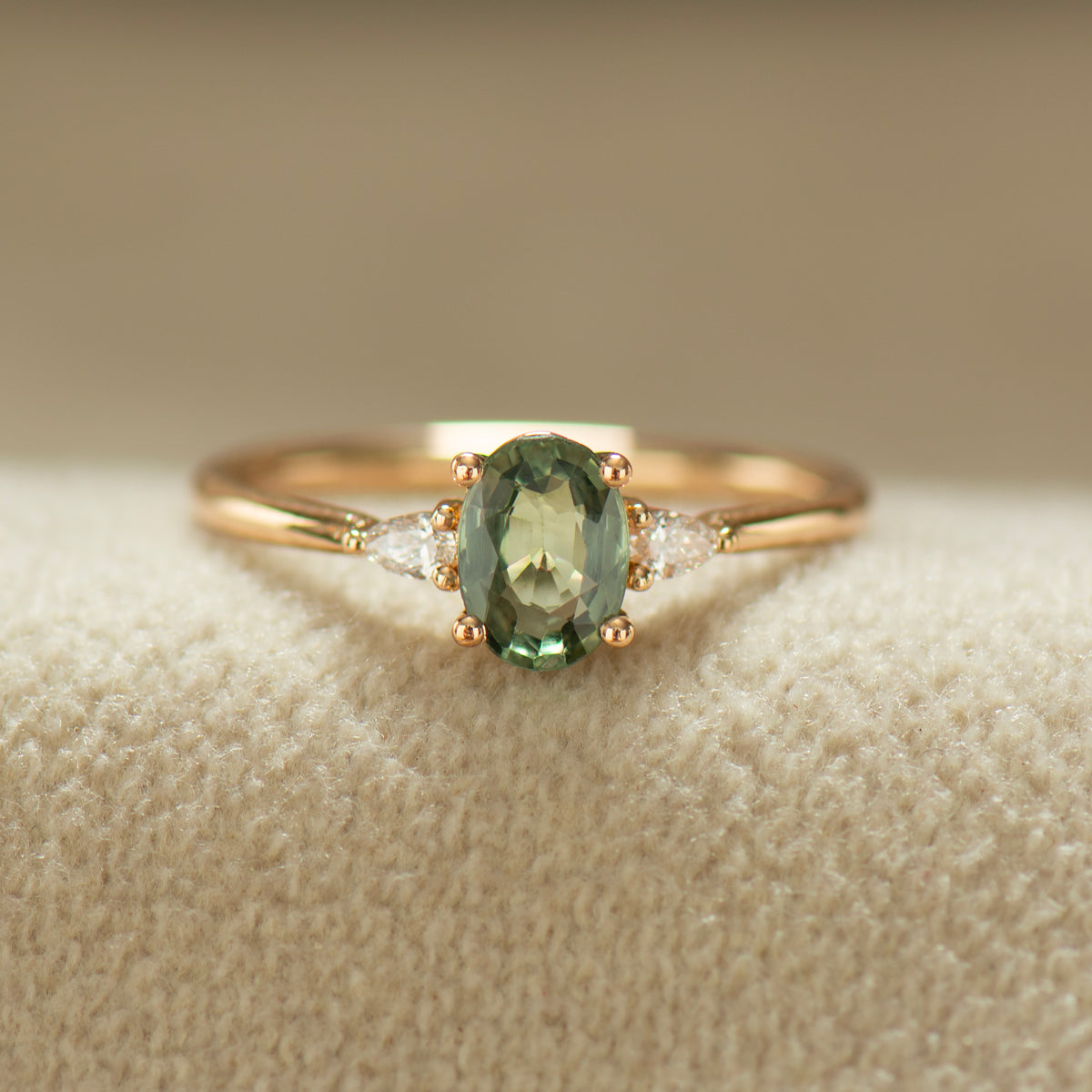 Green Sapphire Engagement Ring - Oval