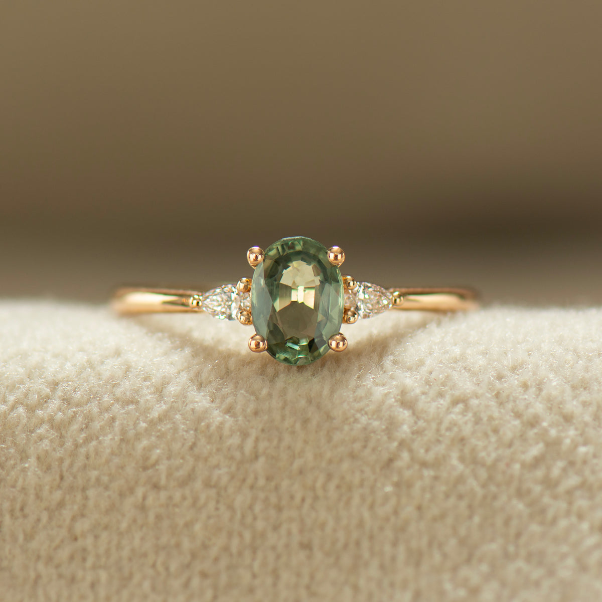 Green Sapphire Engagement Ring - Oval