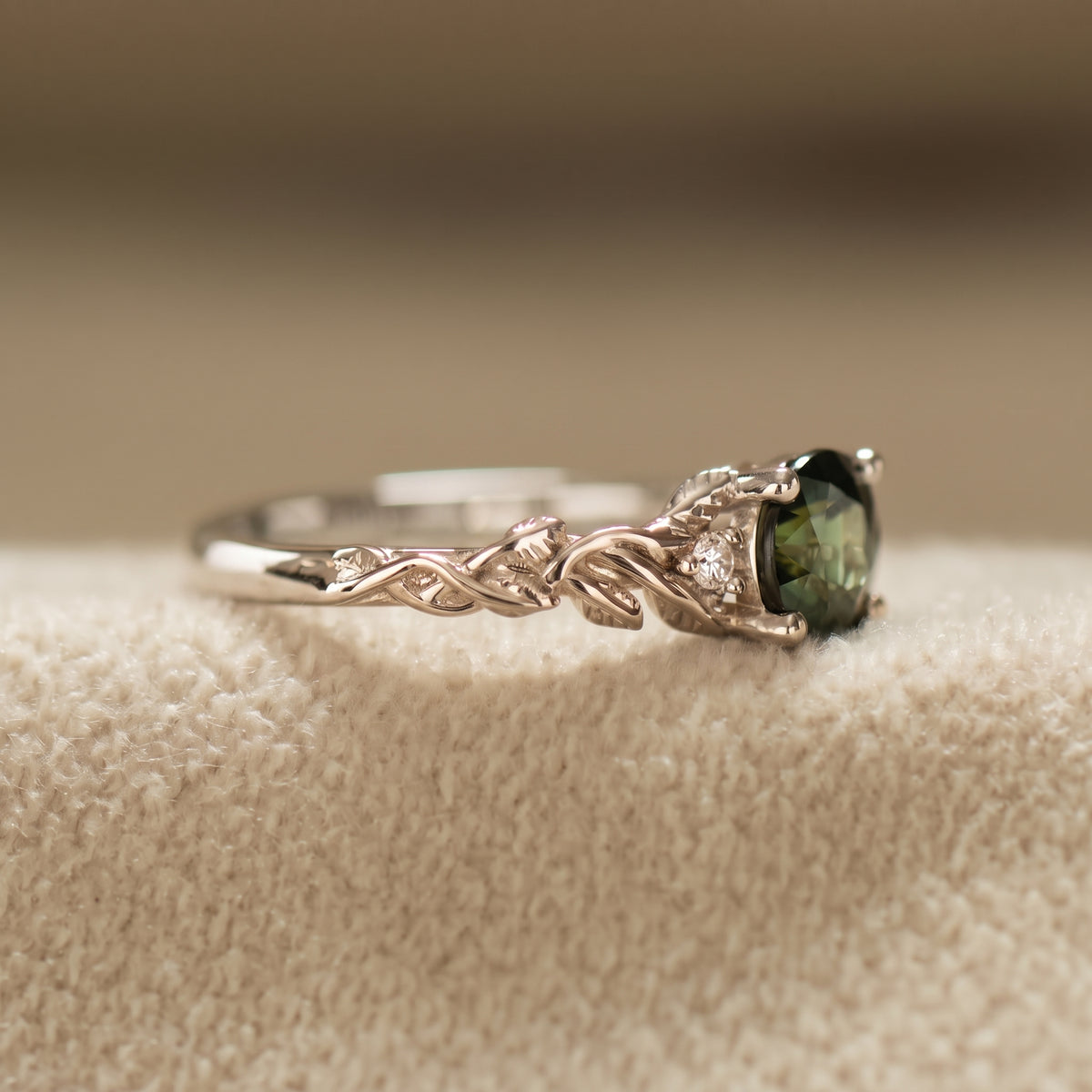 Leaves Sapphire Engagement Ring