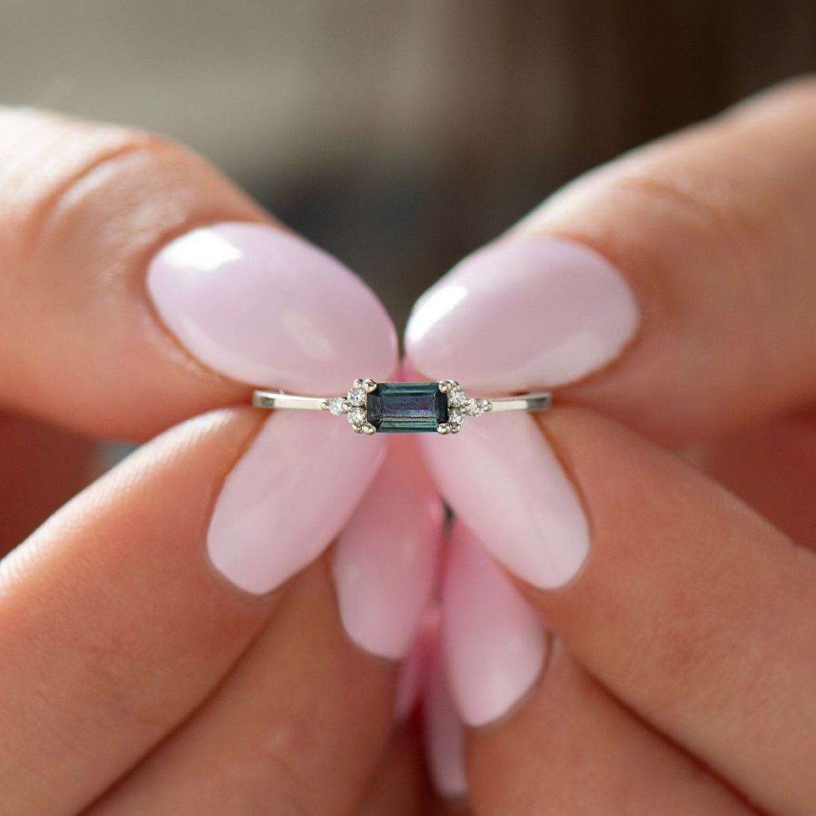 Denim Blue Sapphire Engagement Ring