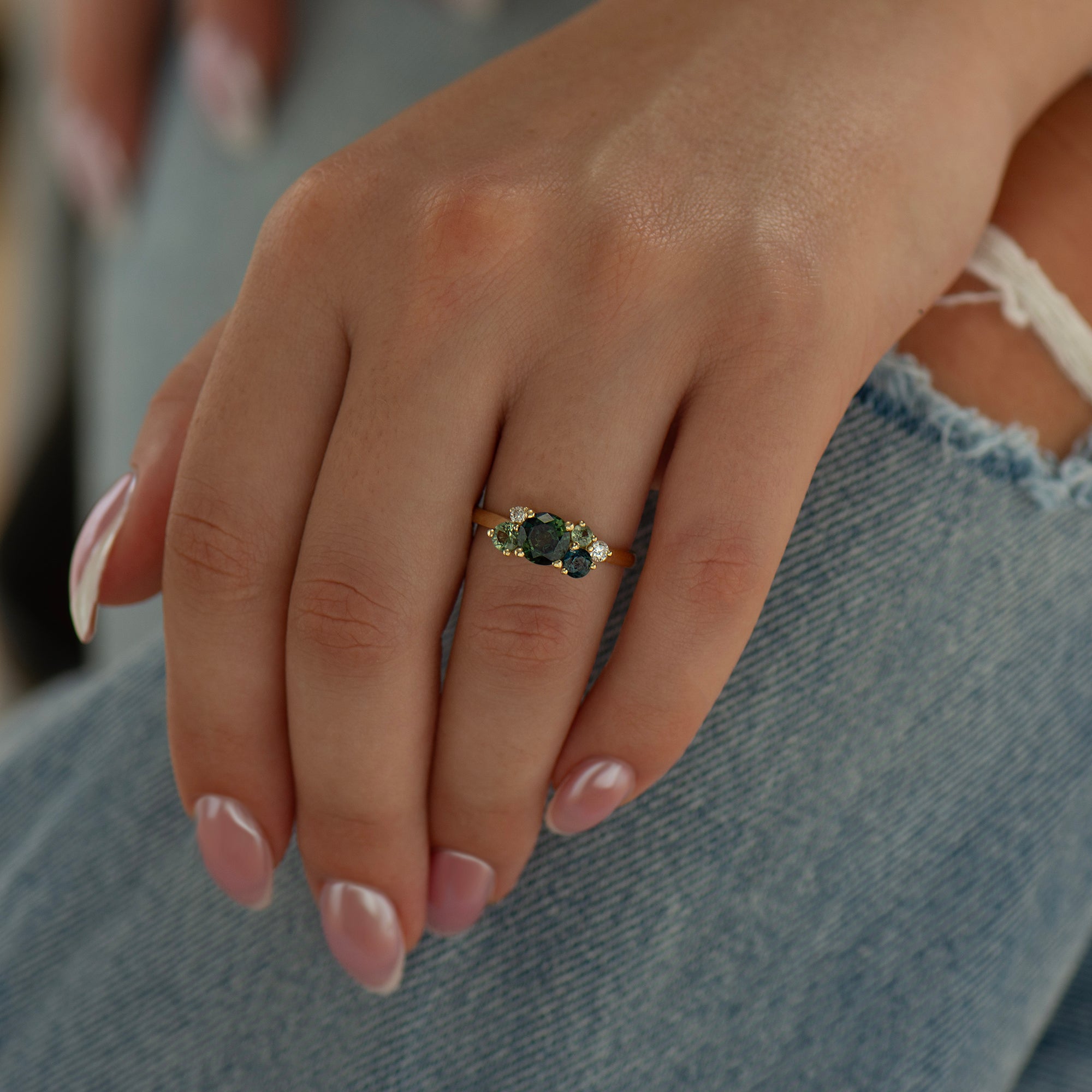 Forest Sapphires and Diamonds Ring